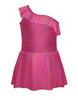 Solid Hologram One Shoulder Dress with Ruffle