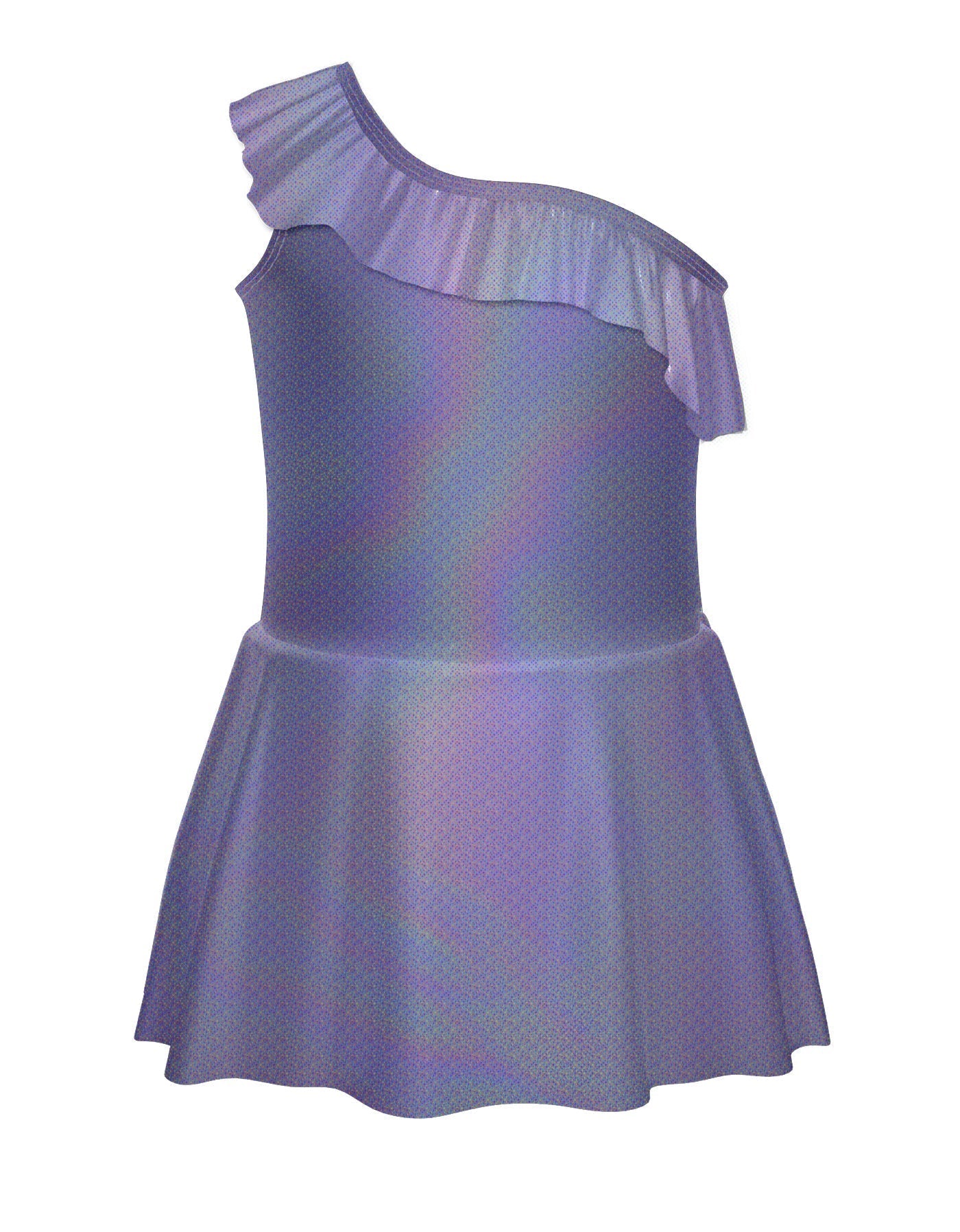 Solid Hologram One Shoulder Dress with Ruffle