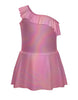 Solid Hologram One Shoulder Dress with Ruffle