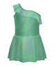 Solid Hologram One Shoulder Dress with Ruffle