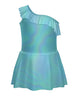 Solid Hologram One Shoulder Dress with Ruffle