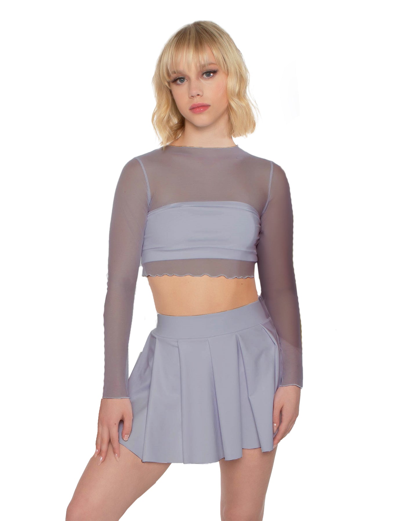 Solid Lycra Pleated Skirt with Panty