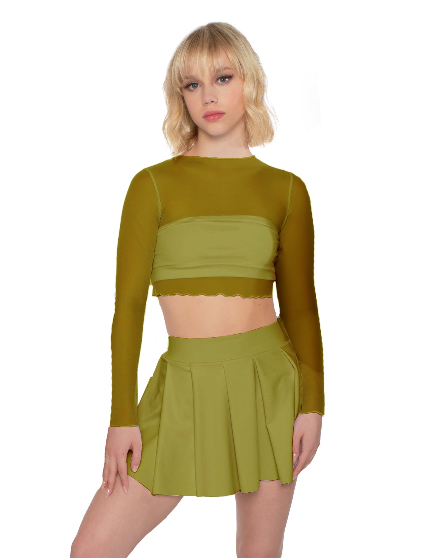 Solid Lycra Pleated Skirt with Panty