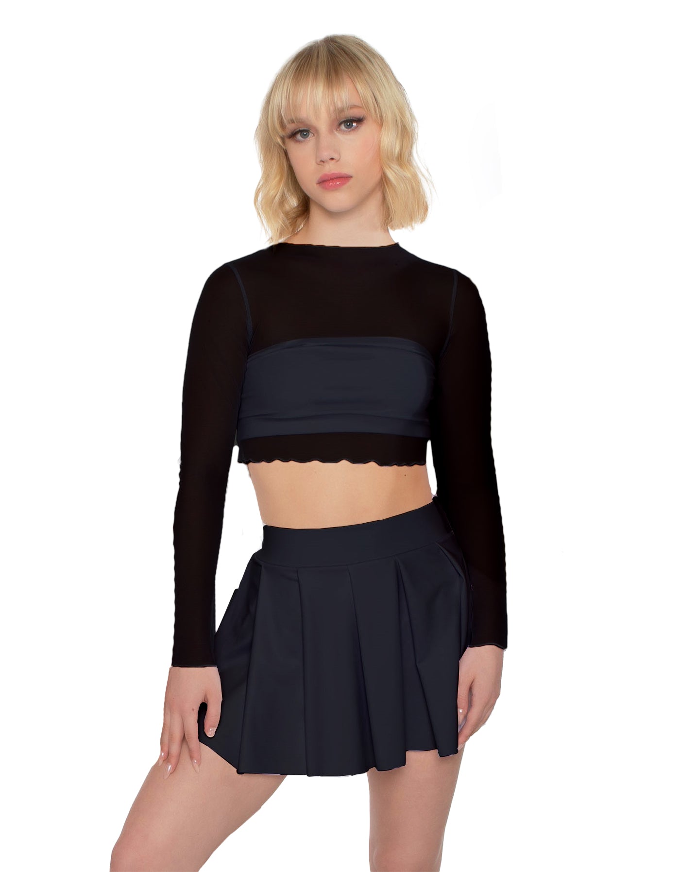 Solid Lycra Pleated Skirt with Panty