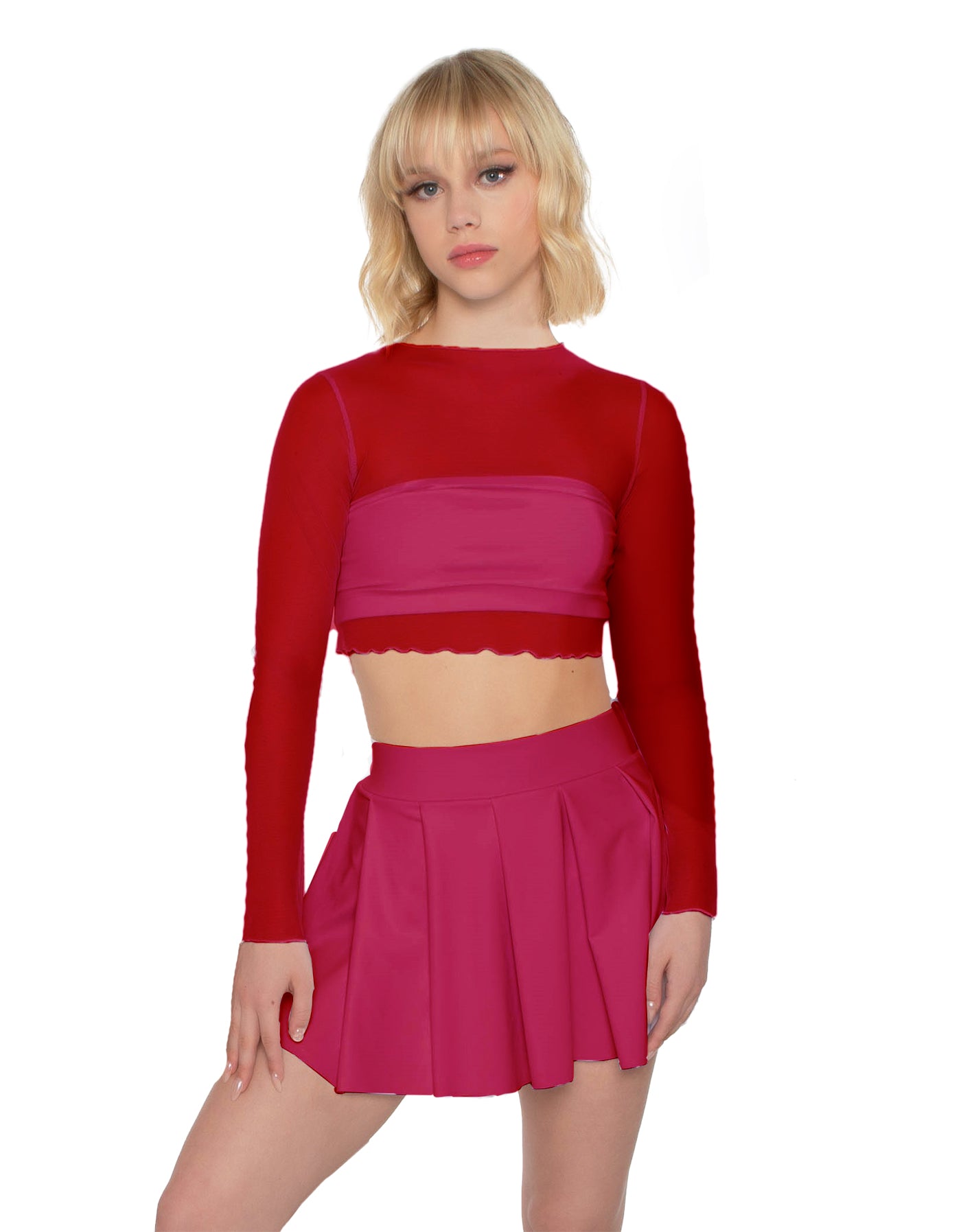 Solid Lycra Pleated Skirt with Panty