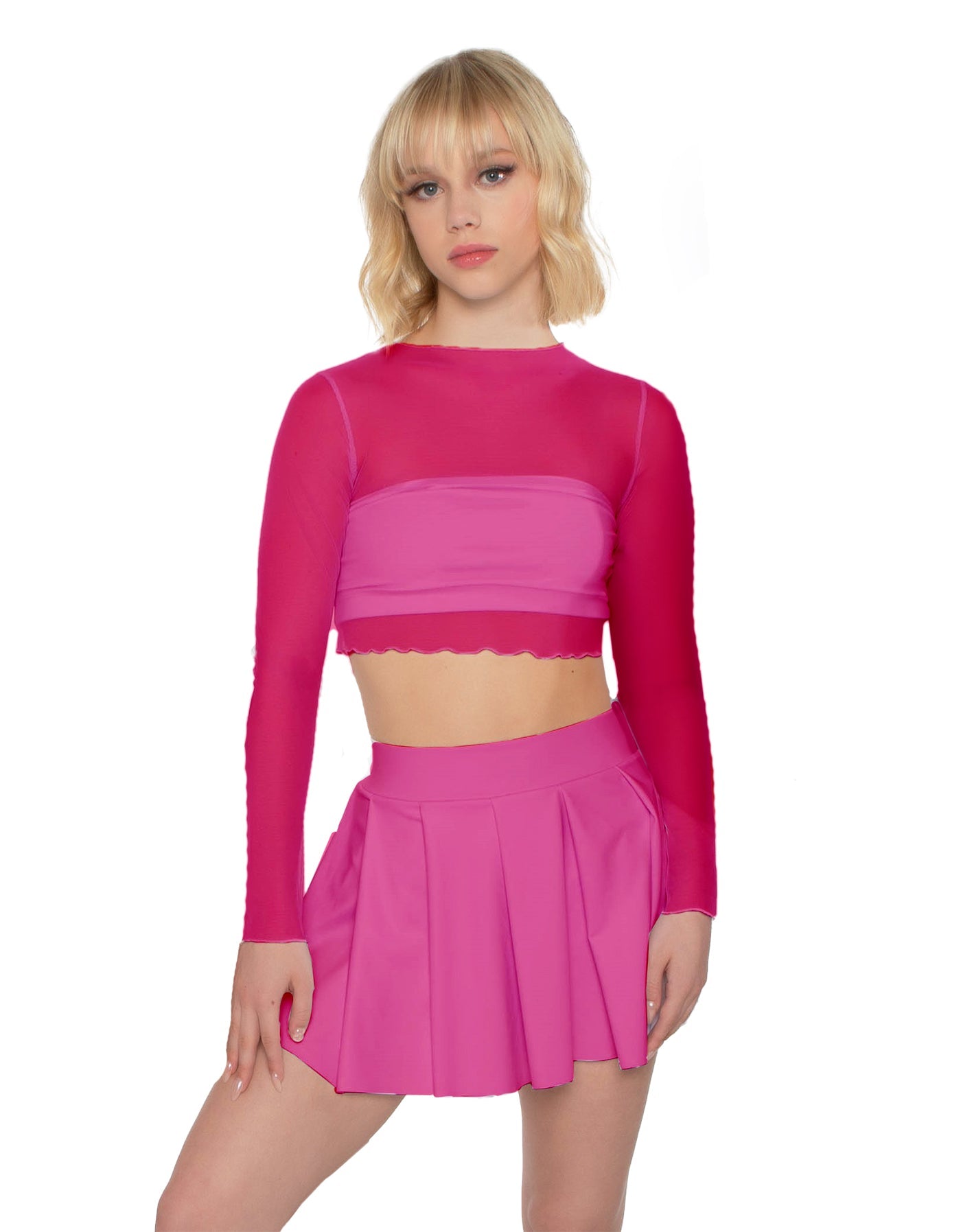 Solid Lycra Pleated Skirt with Panty