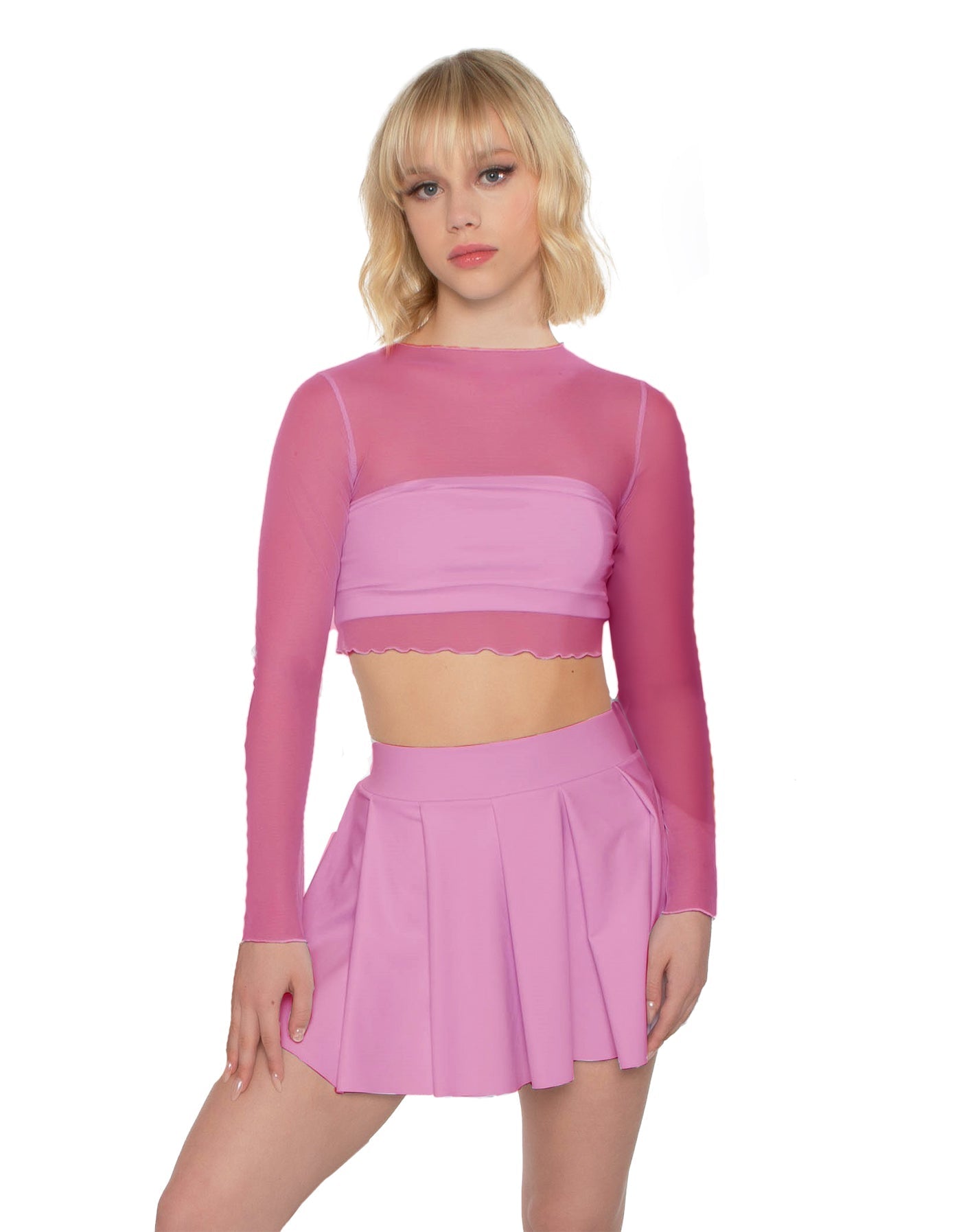 Solid Lycra Pleated Skirt with Panty