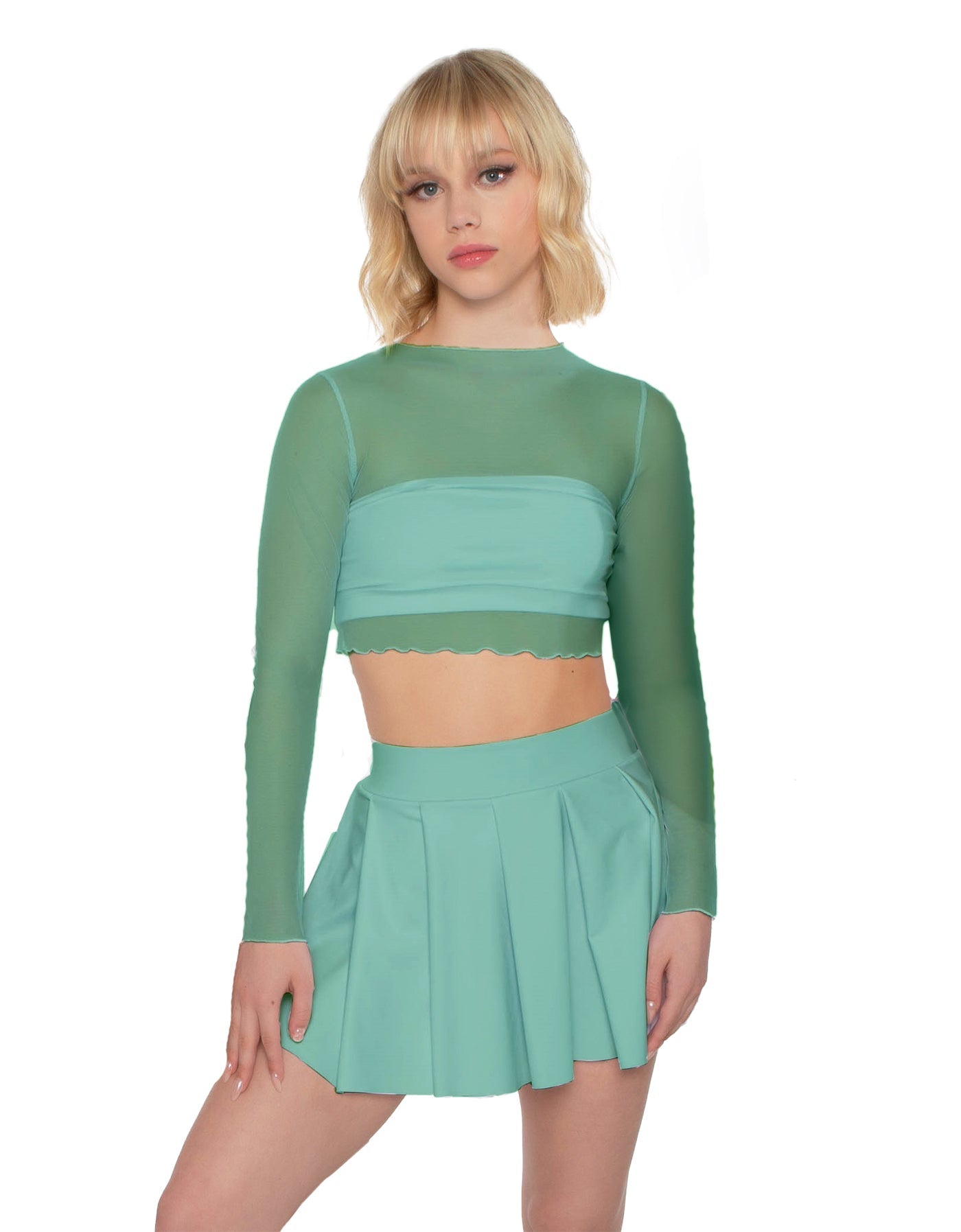 Solid Lycra Pleated Skirt with Panty