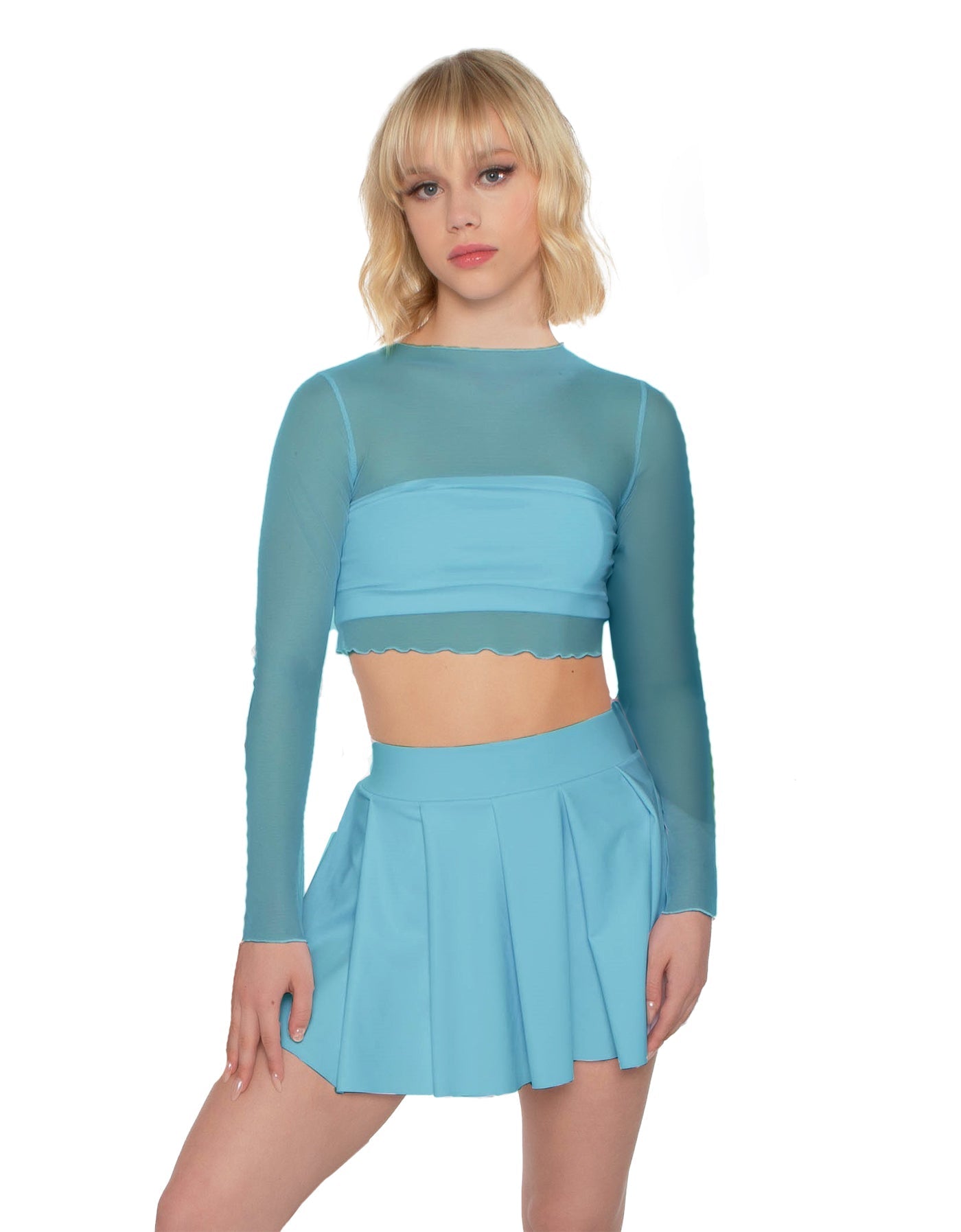 Solid Lycra Pleated Skirt with Panty