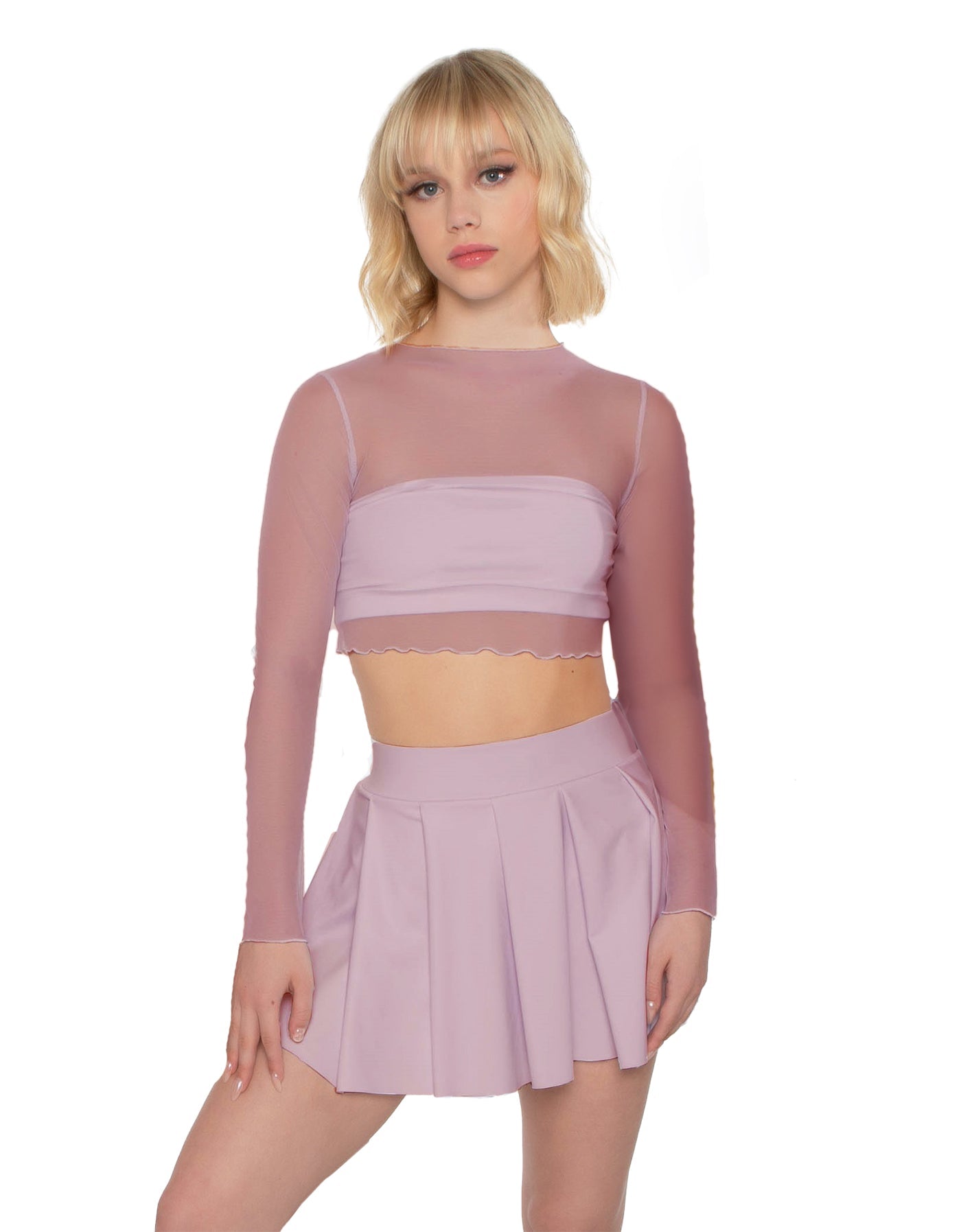 Solid Lycra Pleated Skirt with Panty