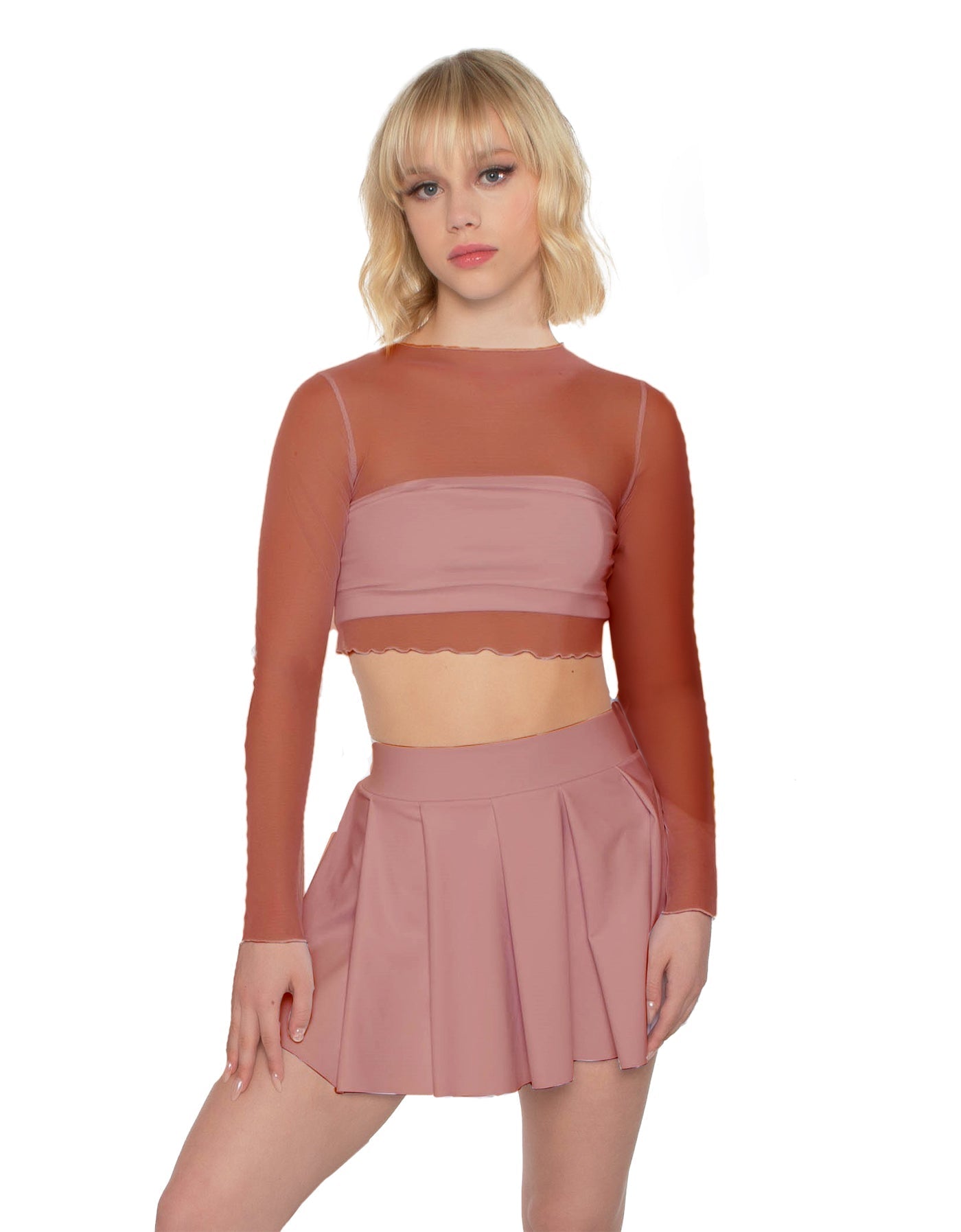 Solid Lycra Pleated Skirt with Panty