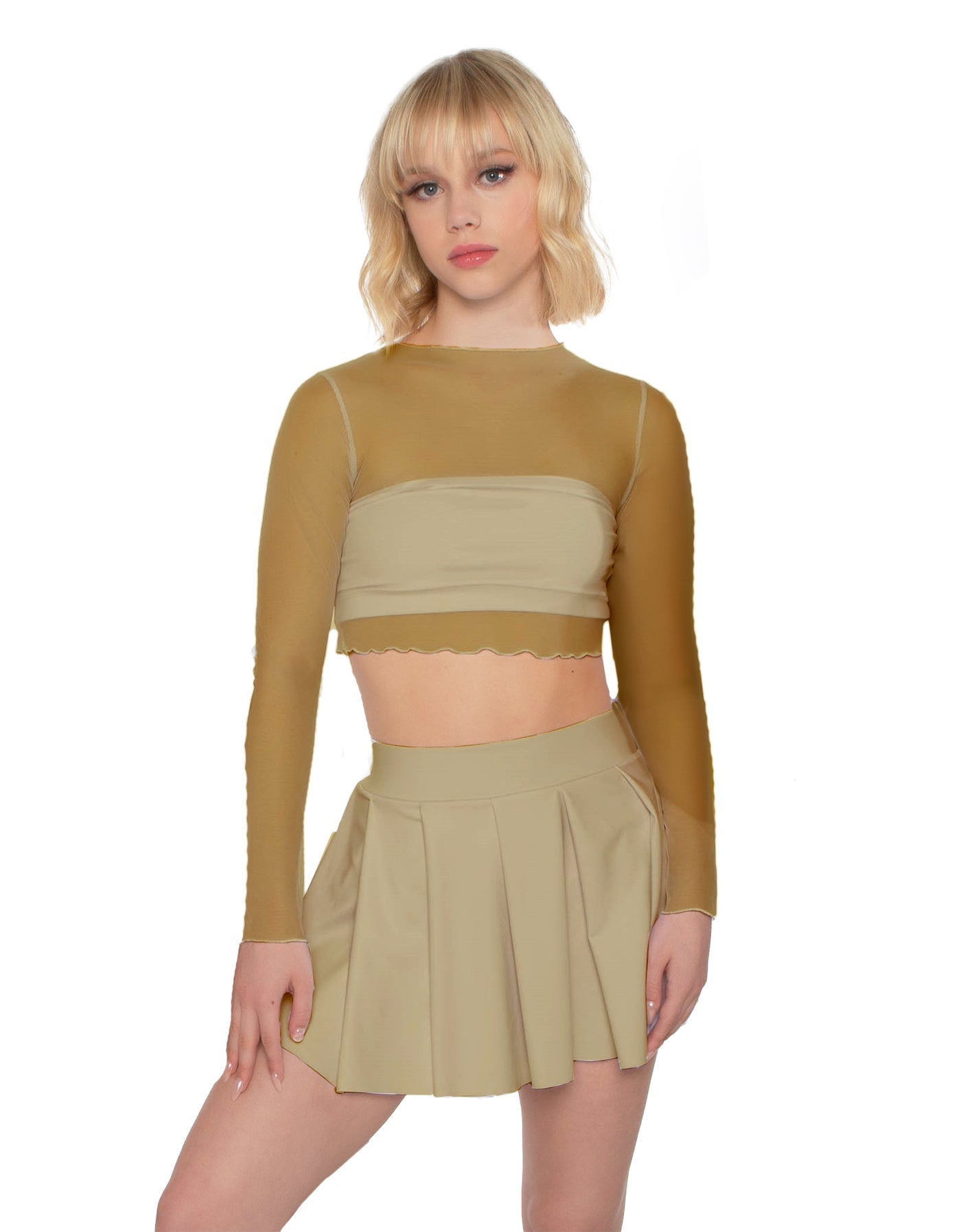 Solid Lycra Pleated Skirt with Panty