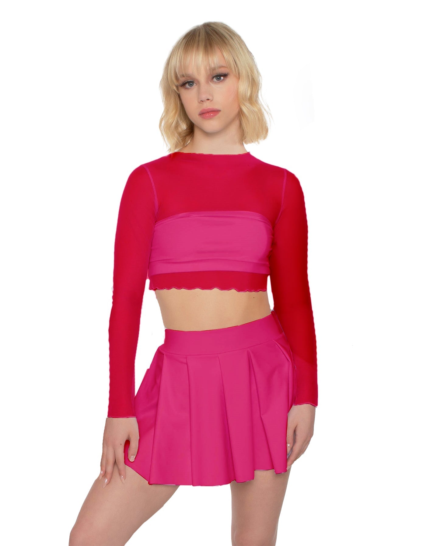Solid Lycra Pleated Skirt with Panty
