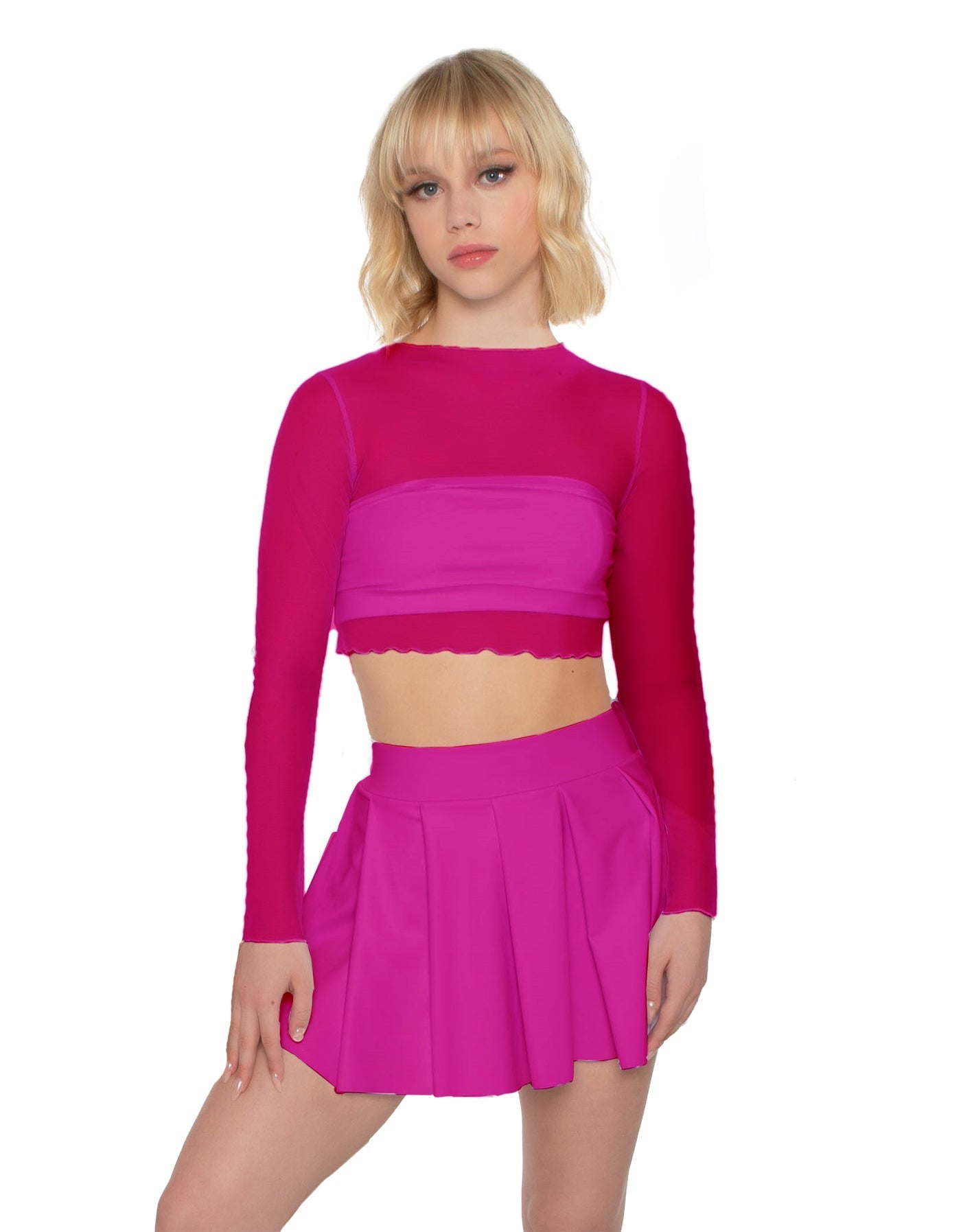 Solid Lycra Pleated Skirt with Panty