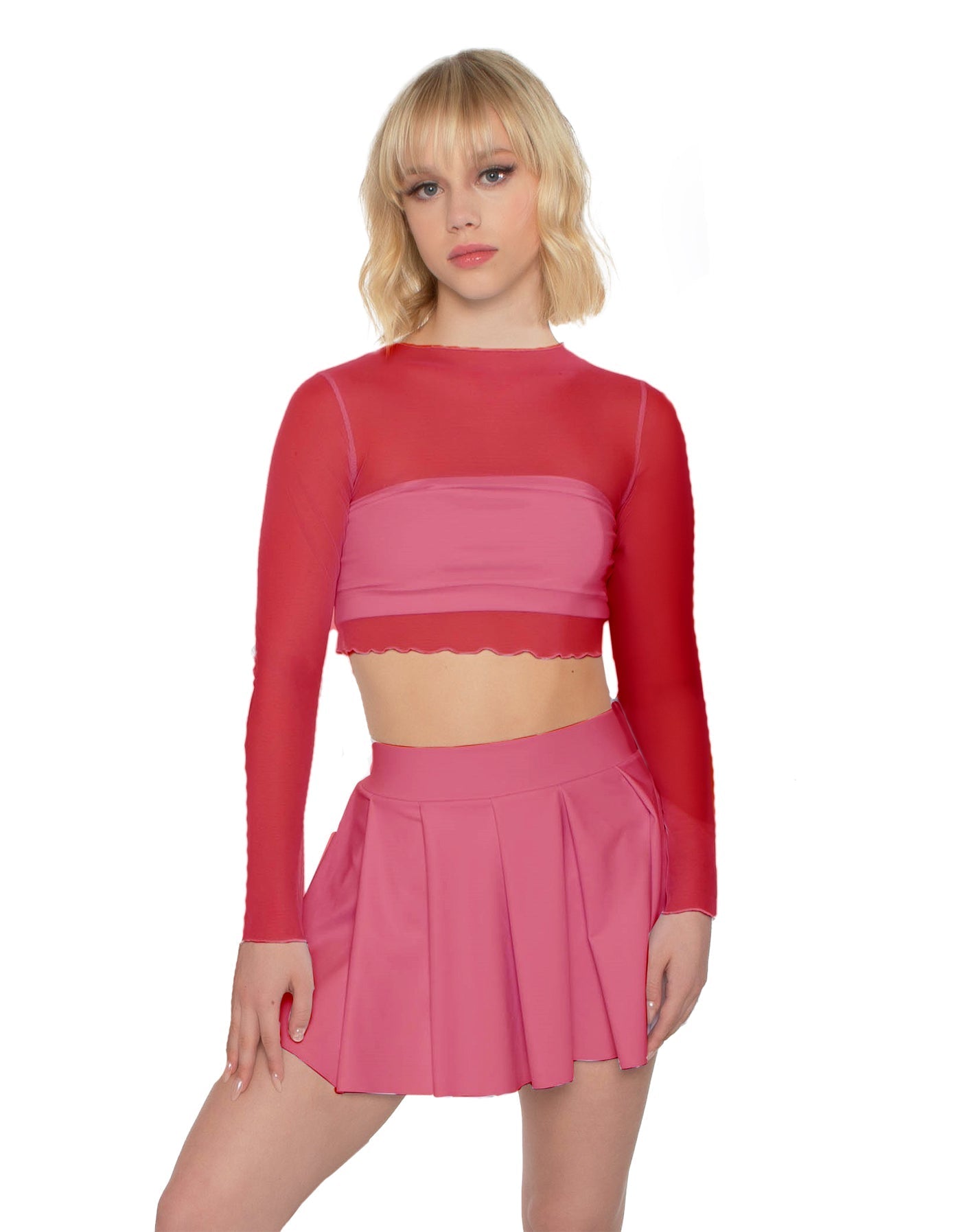 Solid Lycra Pleated Skirt with Panty