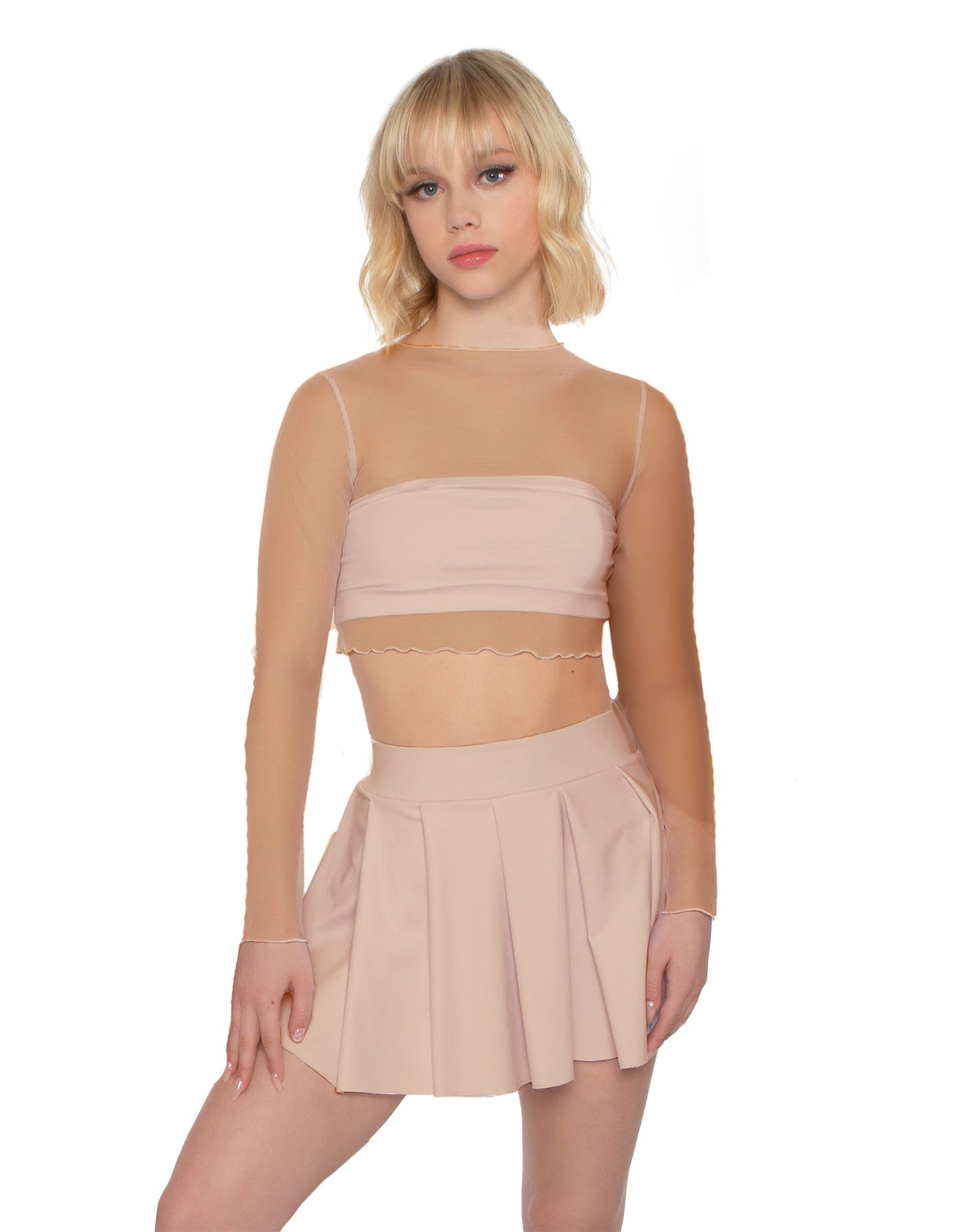 Solid Lycra Pleated Skirt with Panty