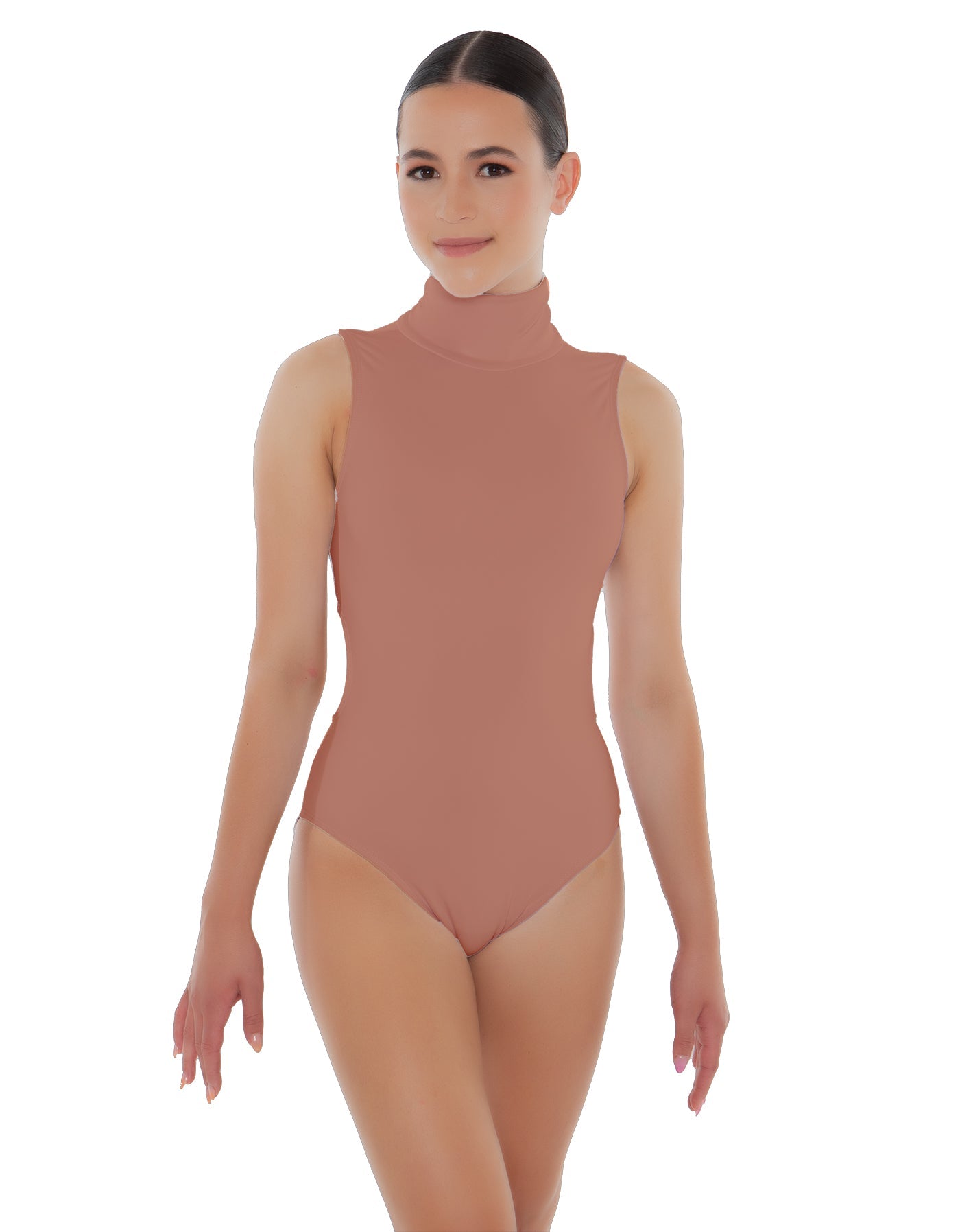 Solid Lycra Keyhole Open Back Leotard - Tall Collar