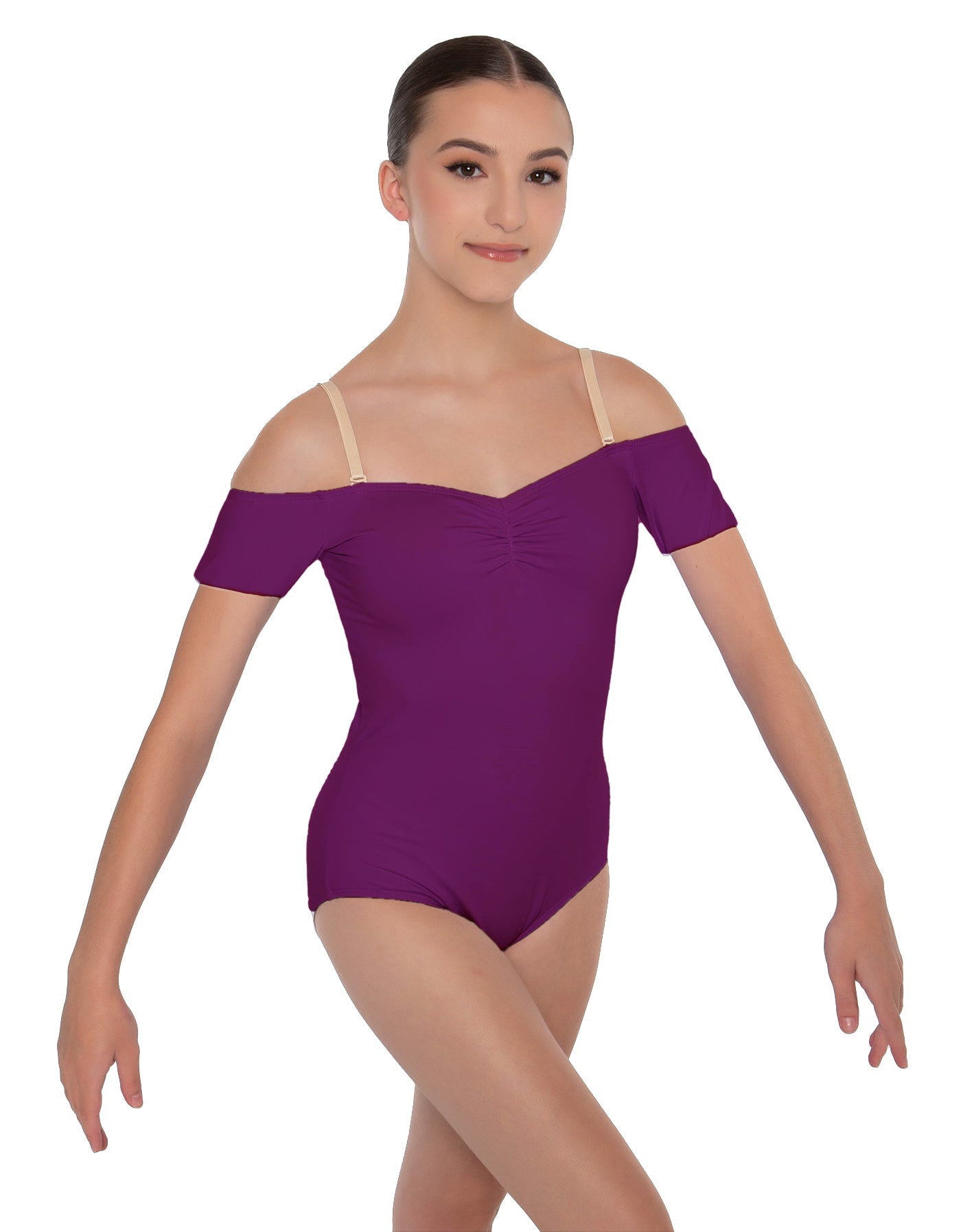 Solid Lycra Off The Shoulder Cap Sleeve Leotard