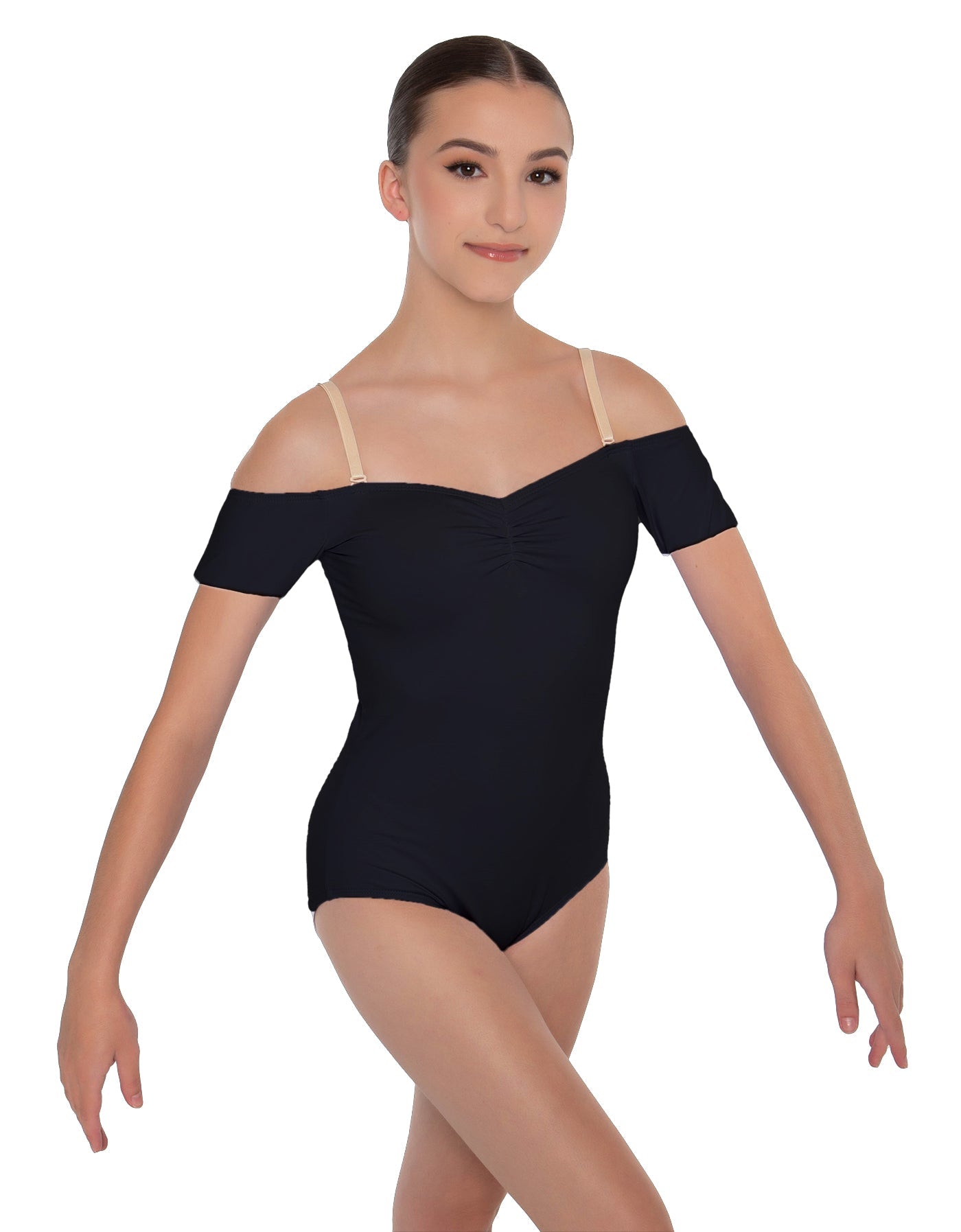 Solid Lycra Off The Shoulder Cap Sleeve Leotard