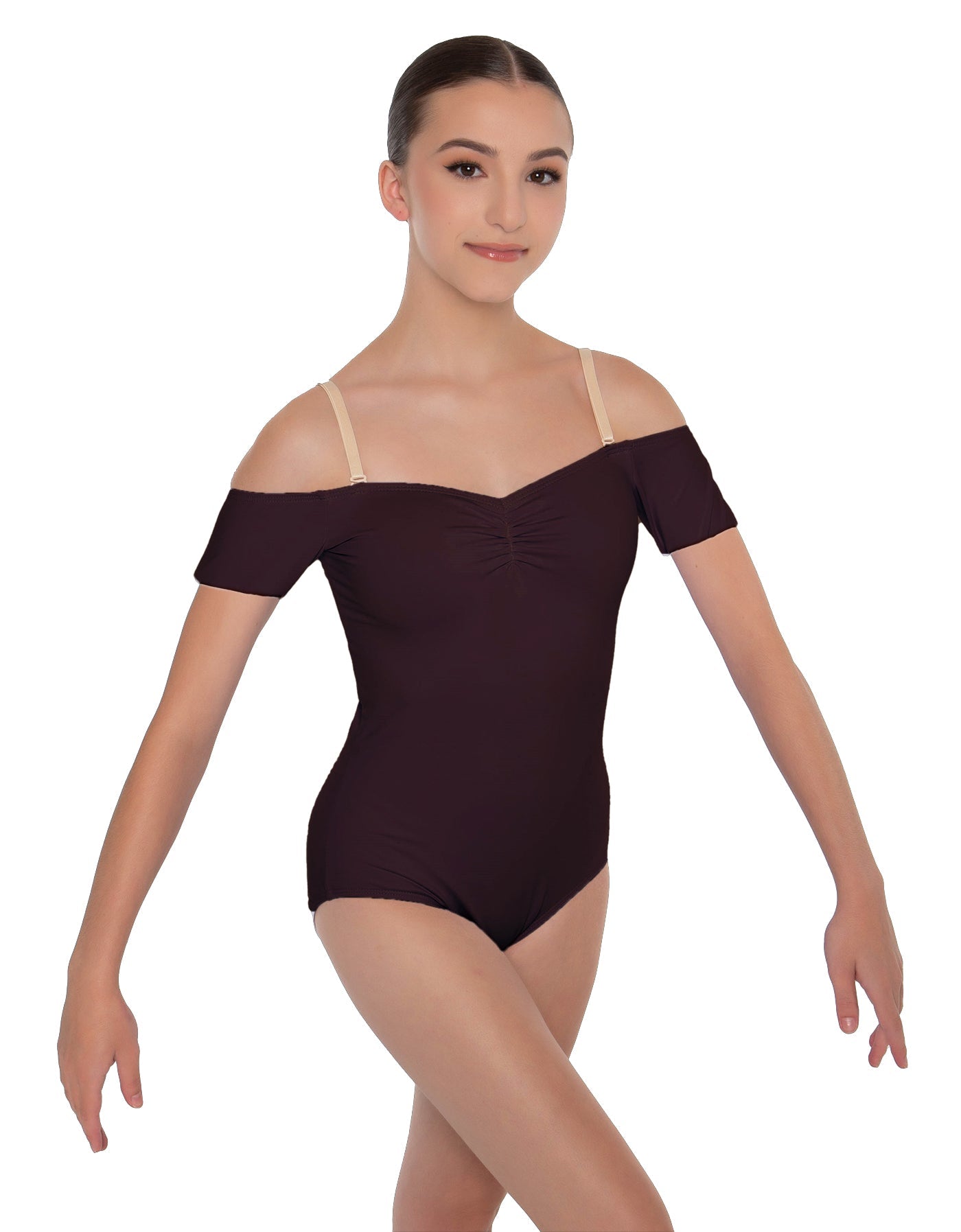 Solid Lycra Off The Shoulder Cap Sleeve Leotard