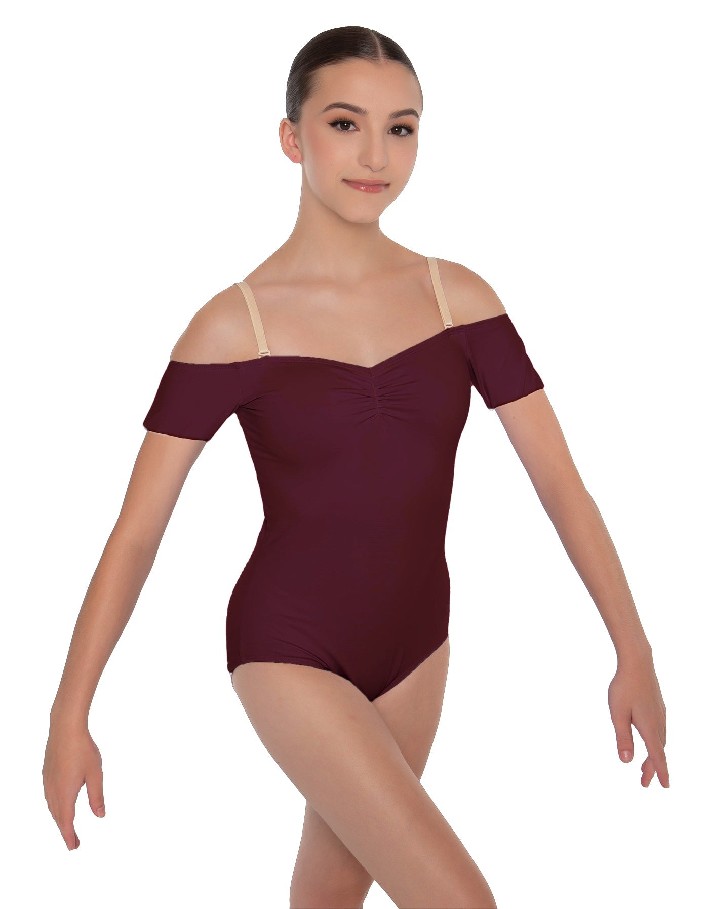 Solid Lycra Off The Shoulder Cap Sleeve Leotard