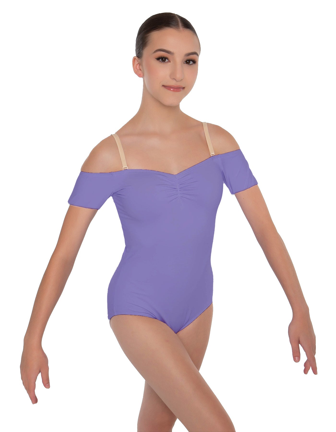 Solid Lycra Off The Shoulder Cap Sleeve Leotard