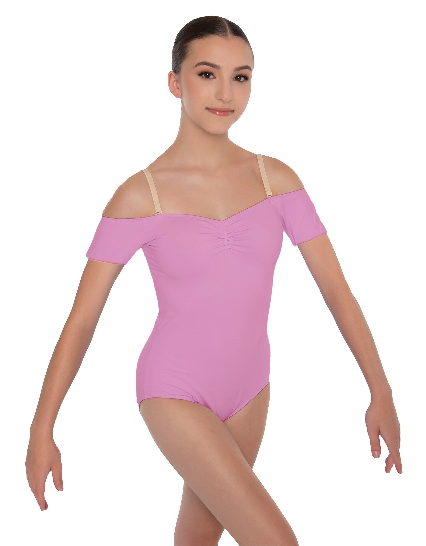 Solid Lycra Off The Shoulder Cap Sleeve Leotard