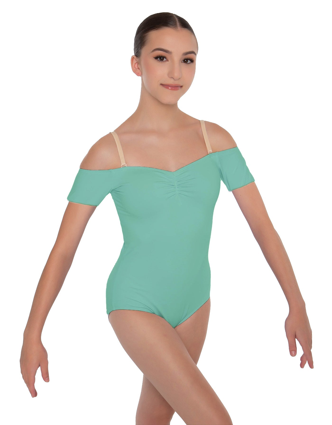 Solid Lycra Off The Shoulder Cap Sleeve Leotard