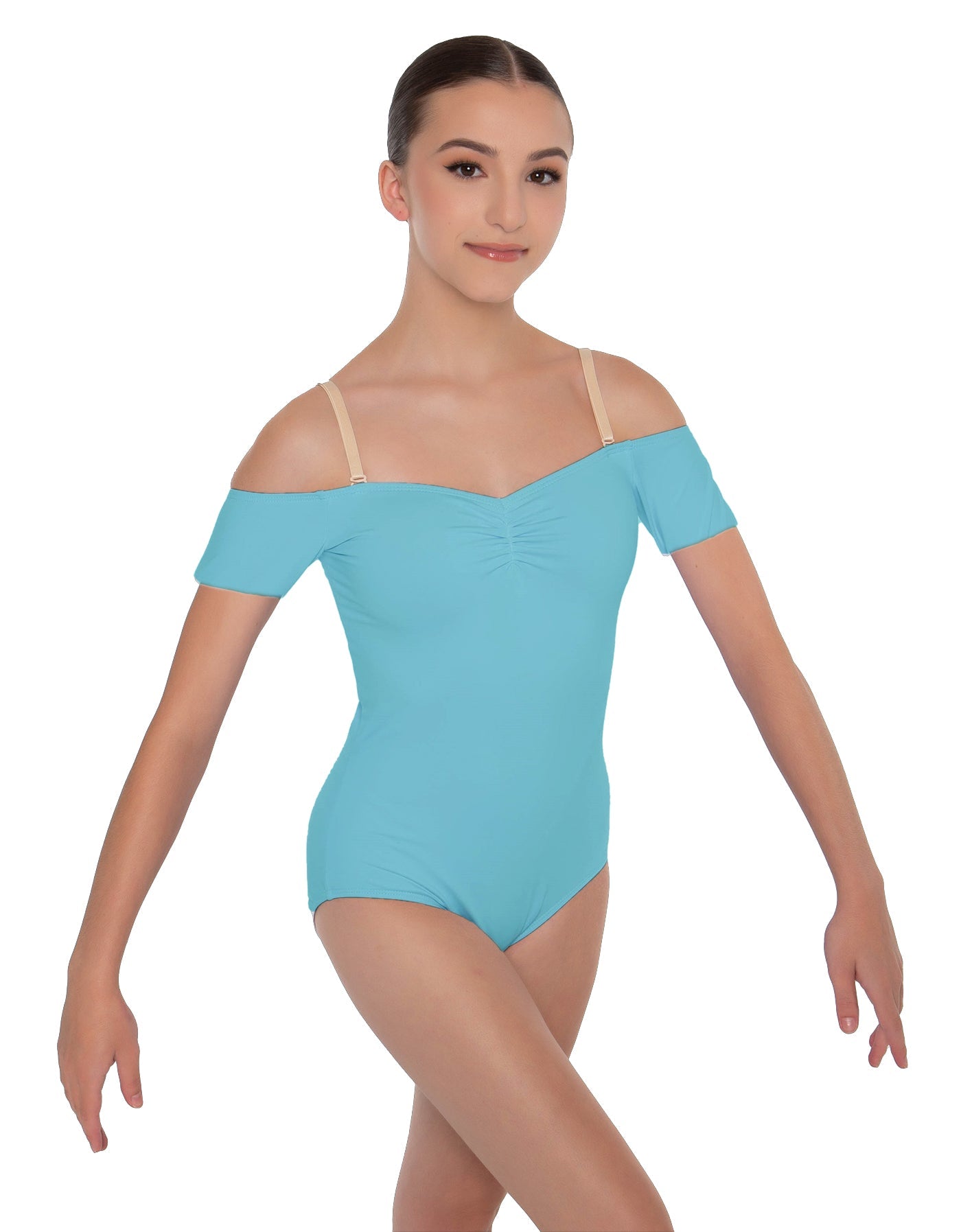 Solid Lycra Off The Shoulder Cap Sleeve Leotard