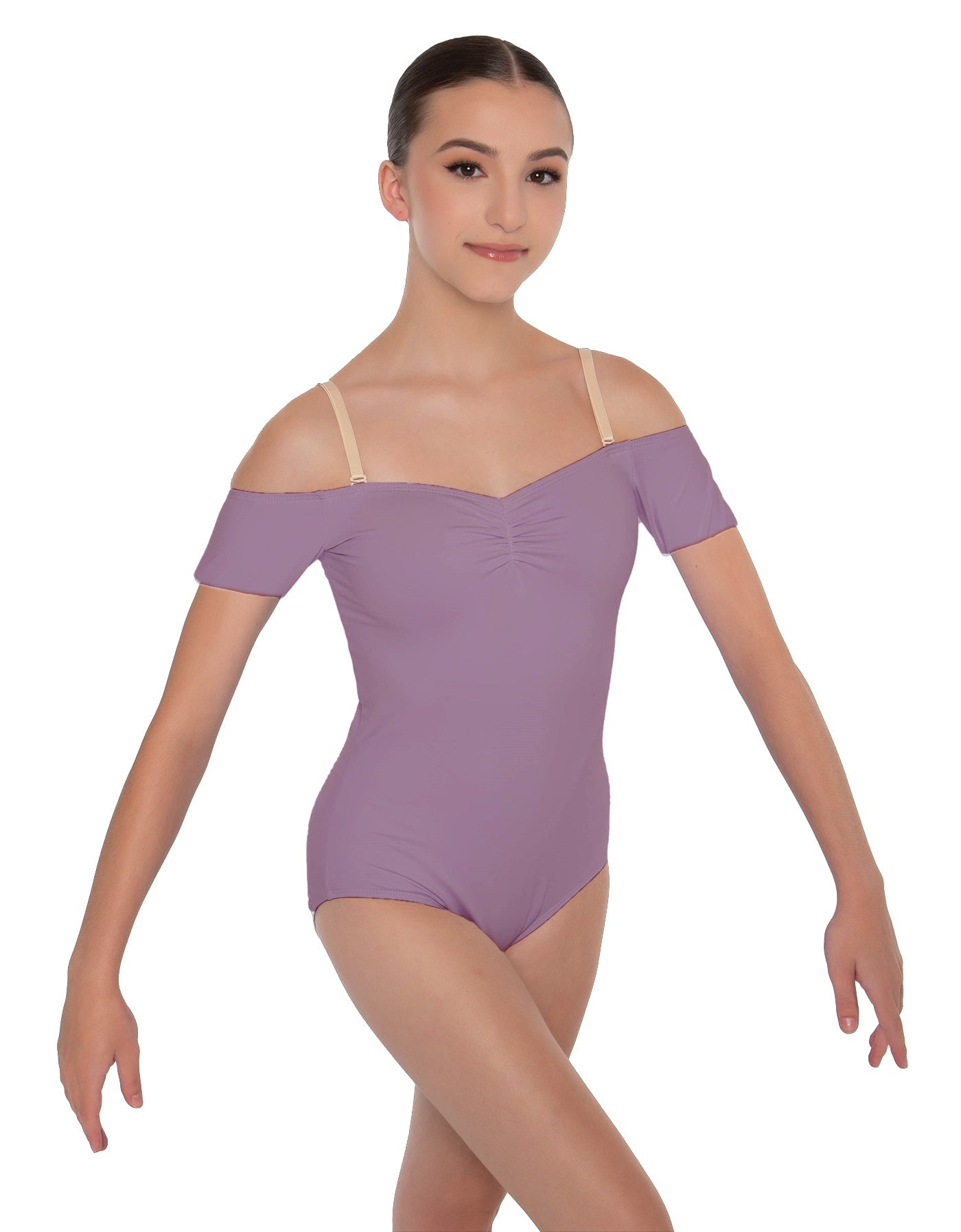 Solid Lycra Off The Shoulder Cap Sleeve Leotard