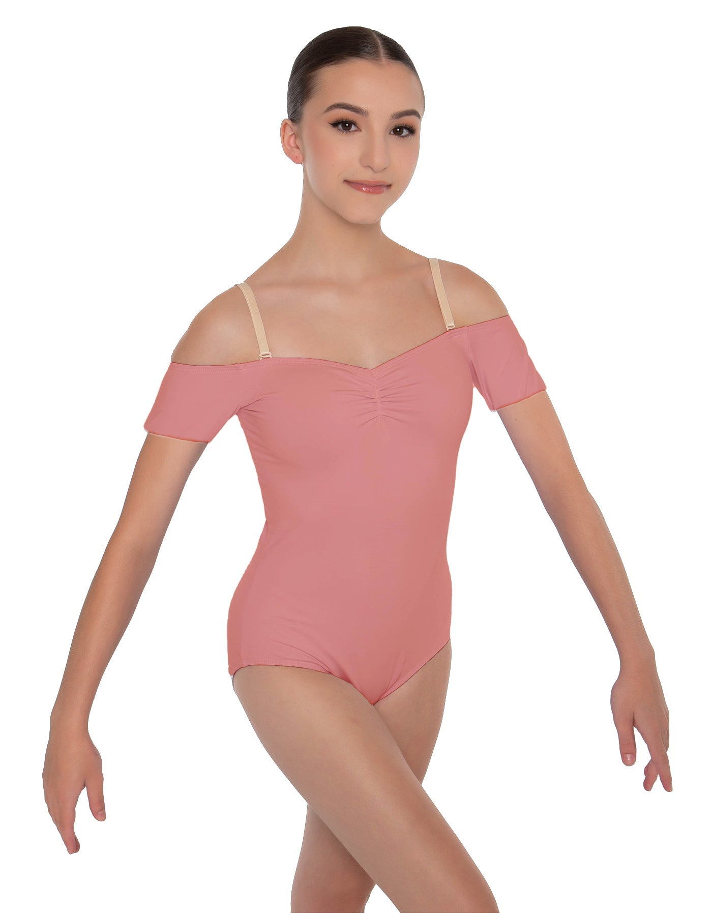 Solid Lycra Off The Shoulder Cap Sleeve Leotard