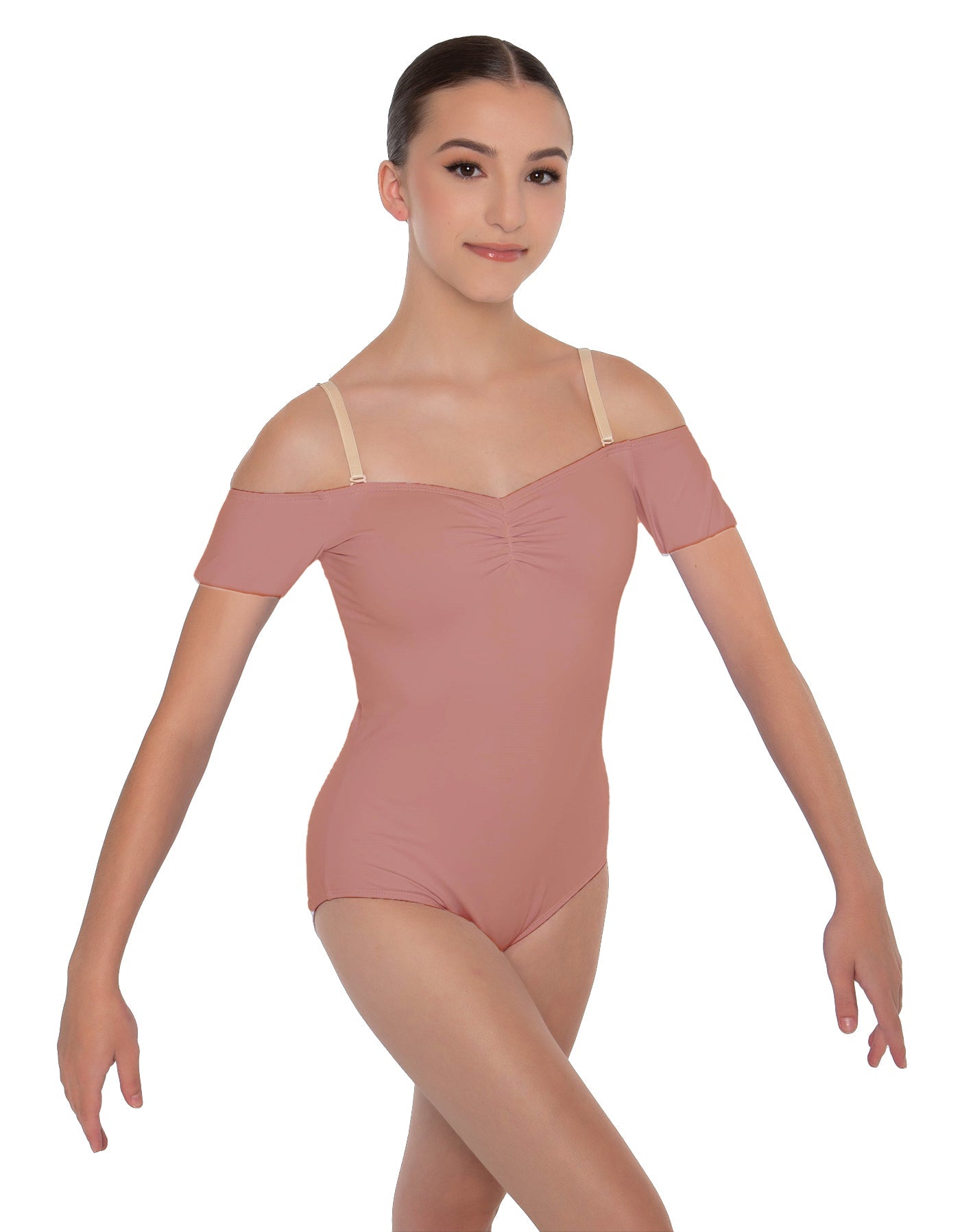 Solid Lycra Off The Shoulder Cap Sleeve Leotard
