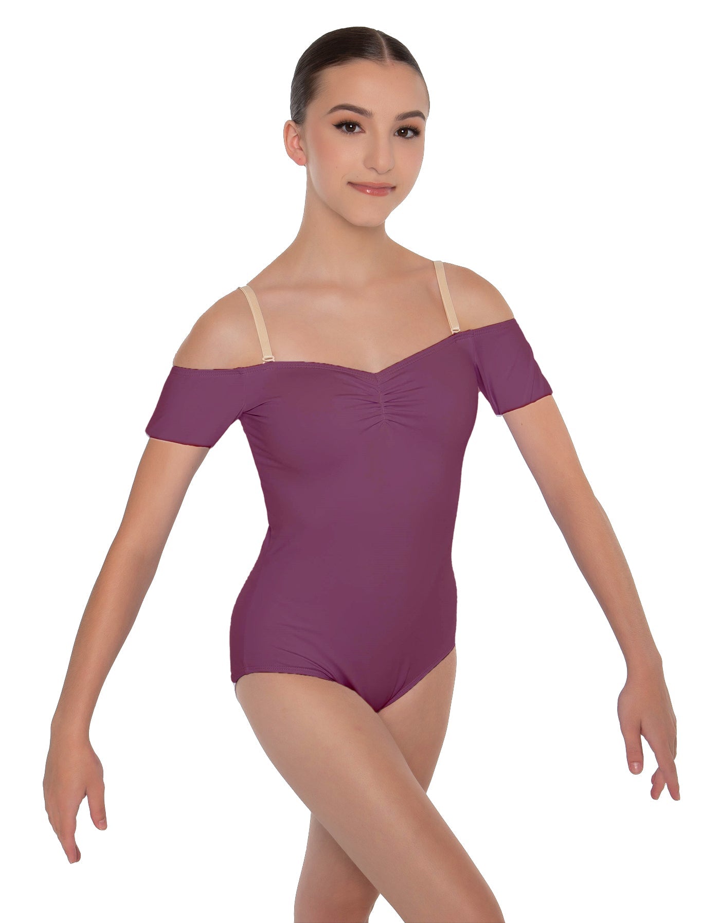 Solid Lycra Off The Shoulder Cap Sleeve Leotard