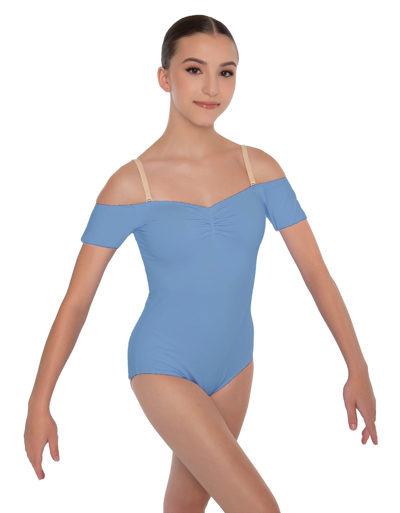 Solid Lycra Off The Shoulder Cap Sleeve Leotard