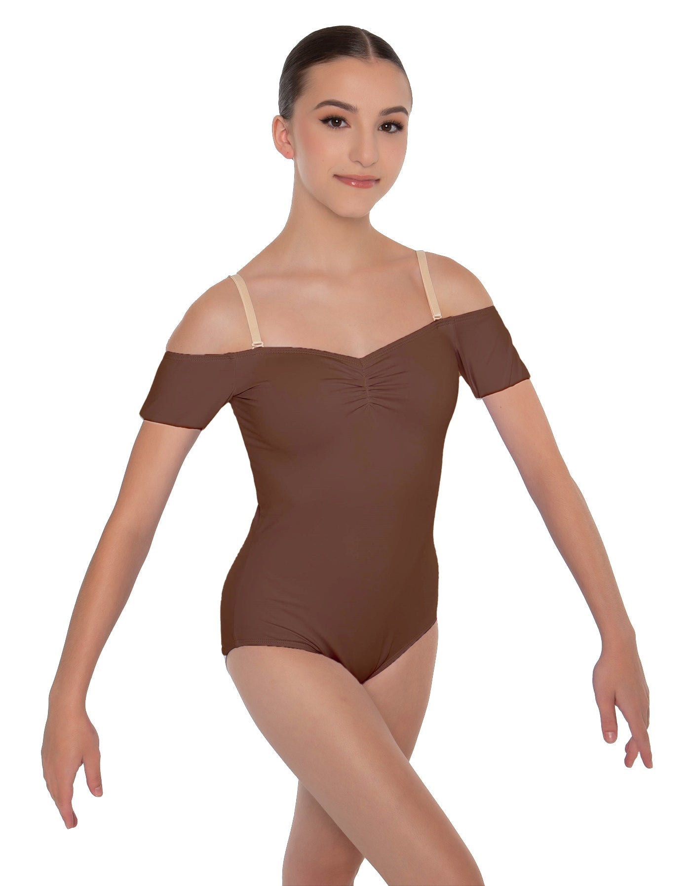 Solid Lycra Off The Shoulder Cap Sleeve Leotard