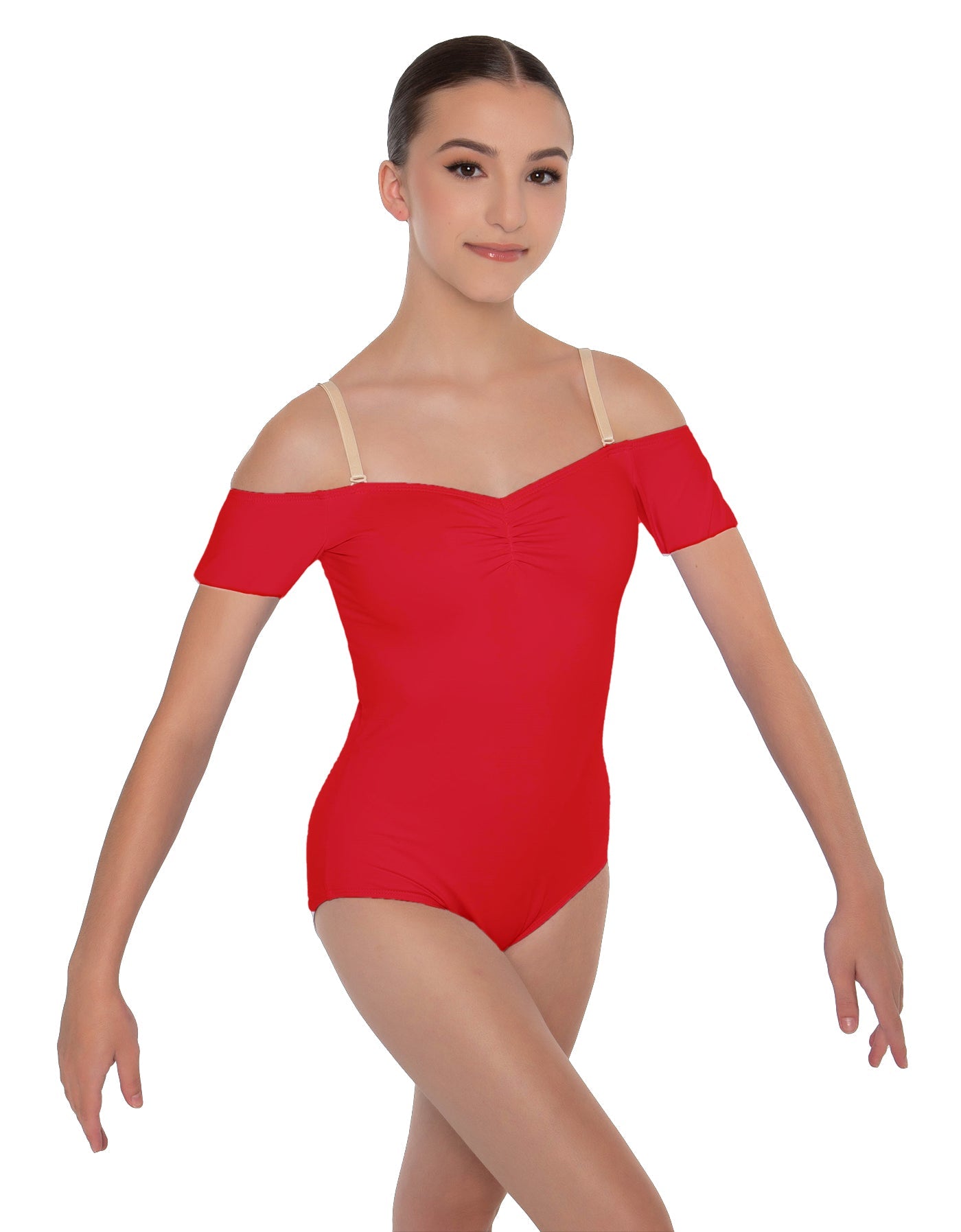 Solid Lycra Off The Shoulder Cap Sleeve Leotard
