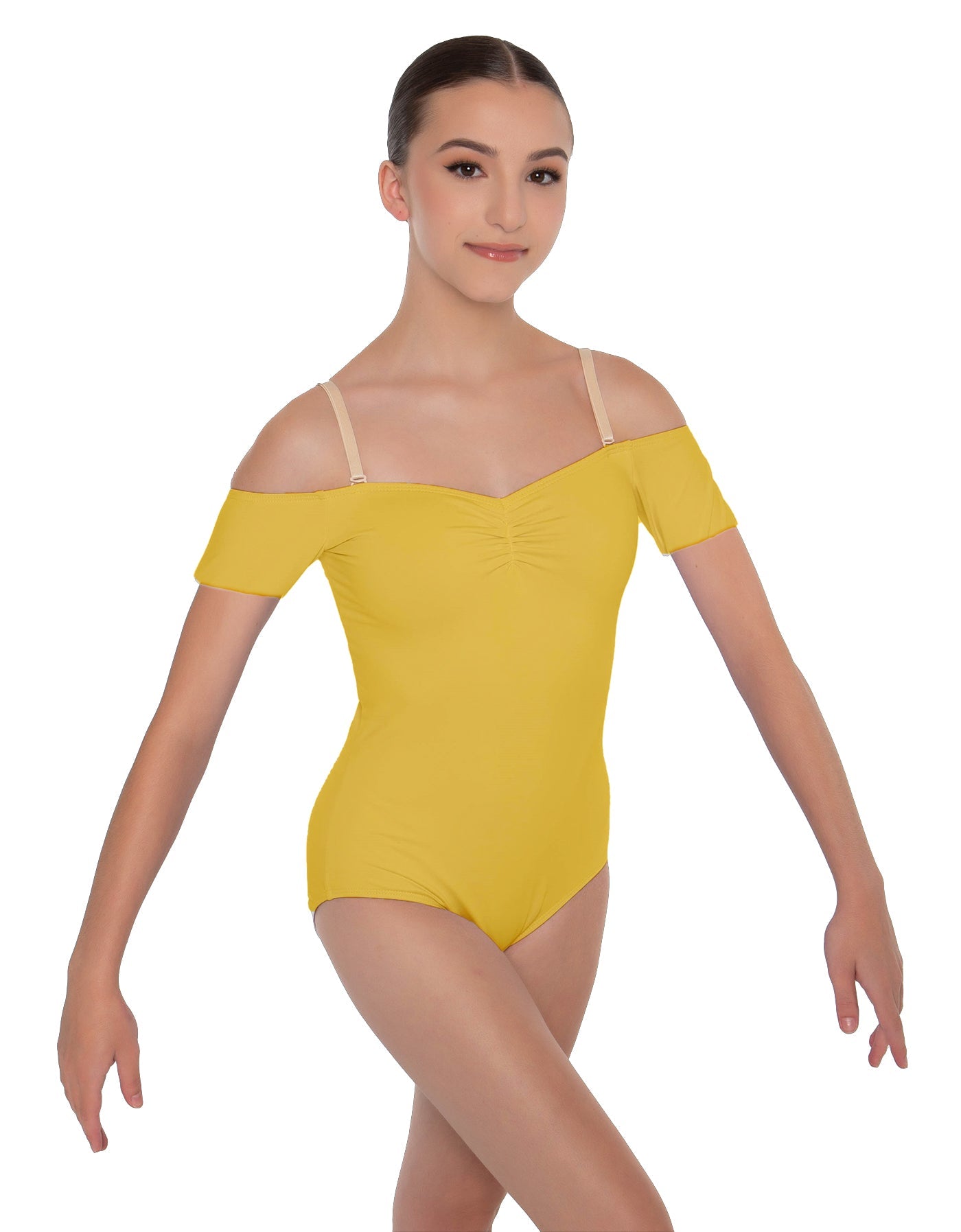 Solid Lycra Off The Shoulder Cap Sleeve Leotard