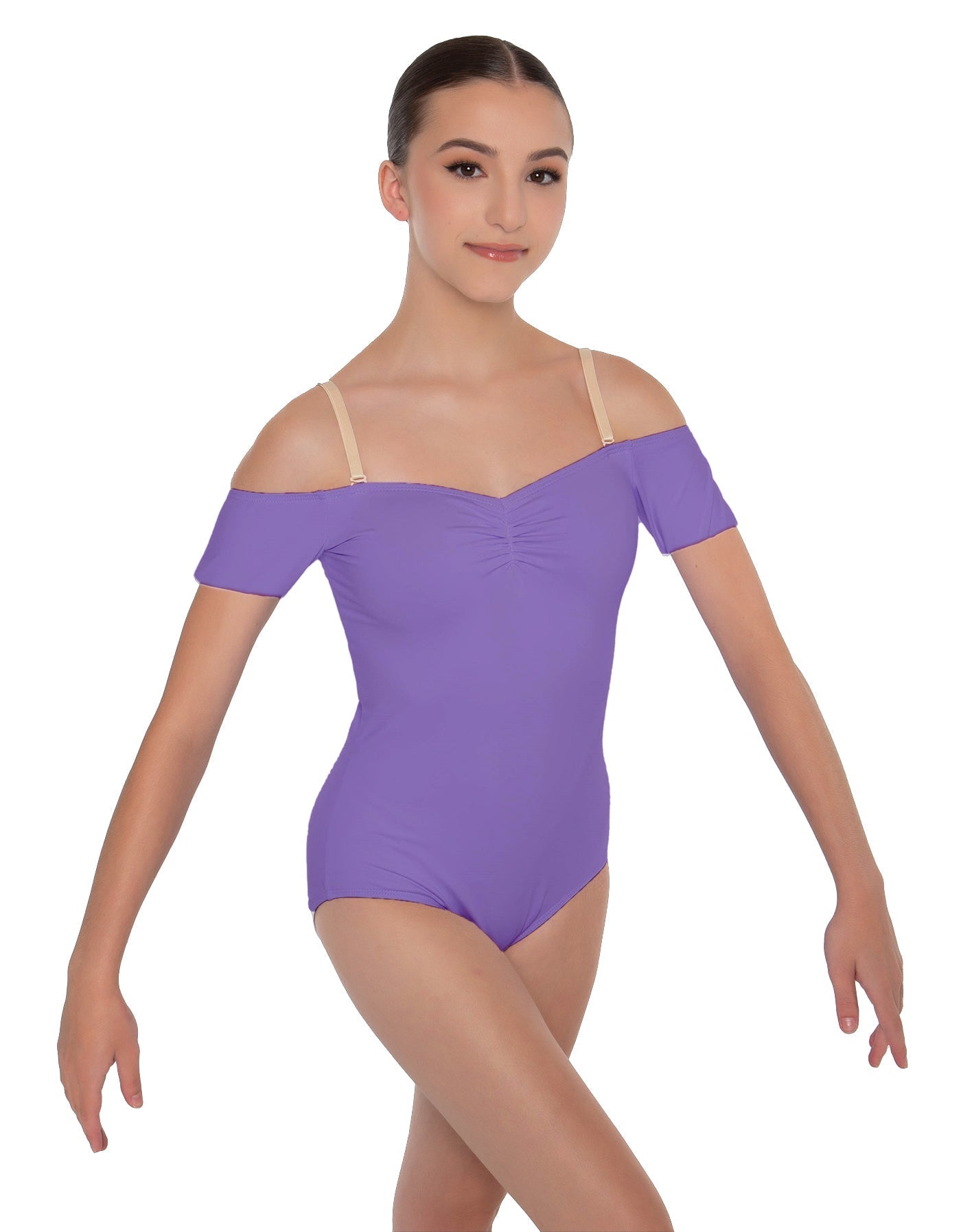 Solid Lycra Off The Shoulder Cap Sleeve Leotard