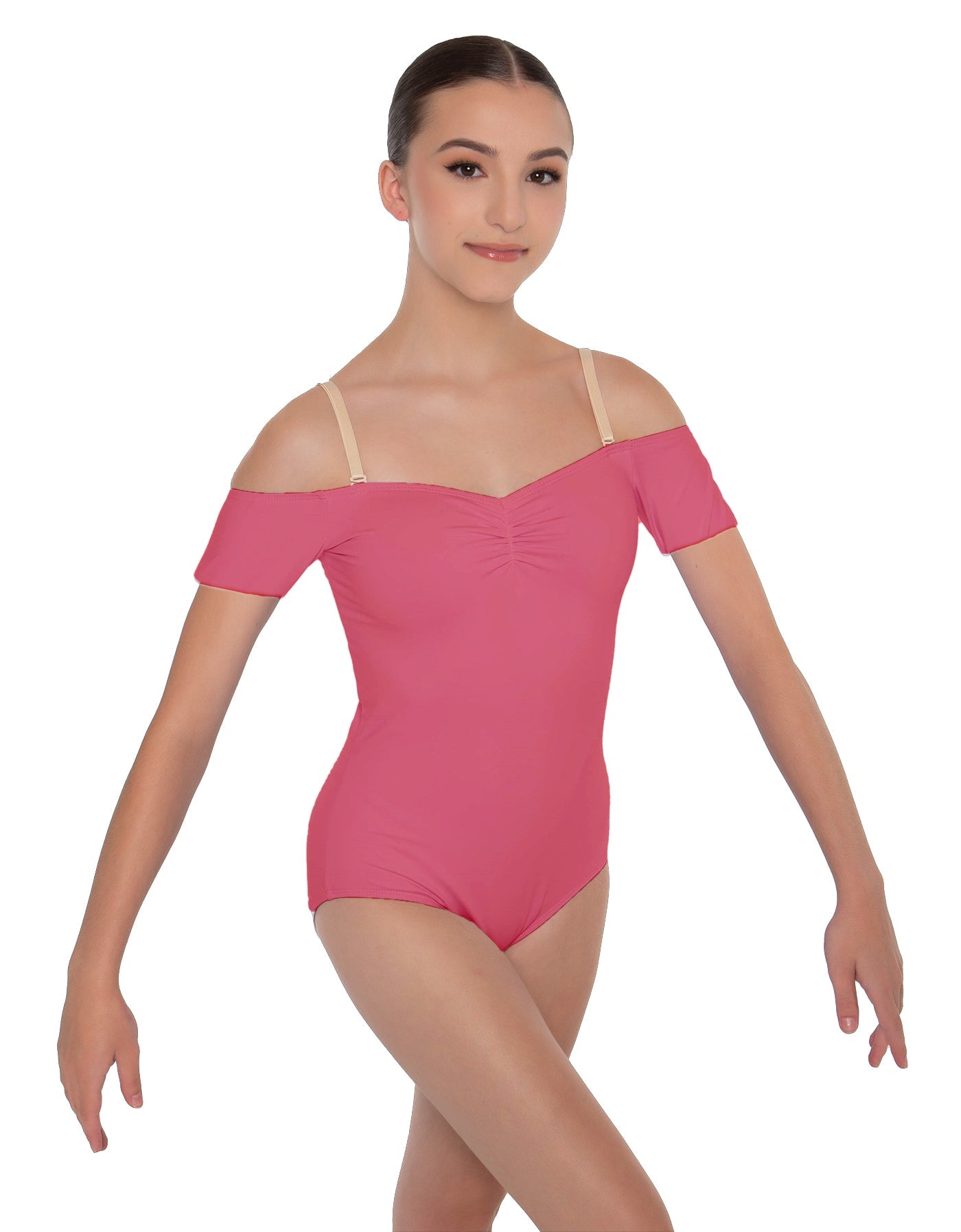 Solid Lycra Off The Shoulder Cap Sleeve Leotard