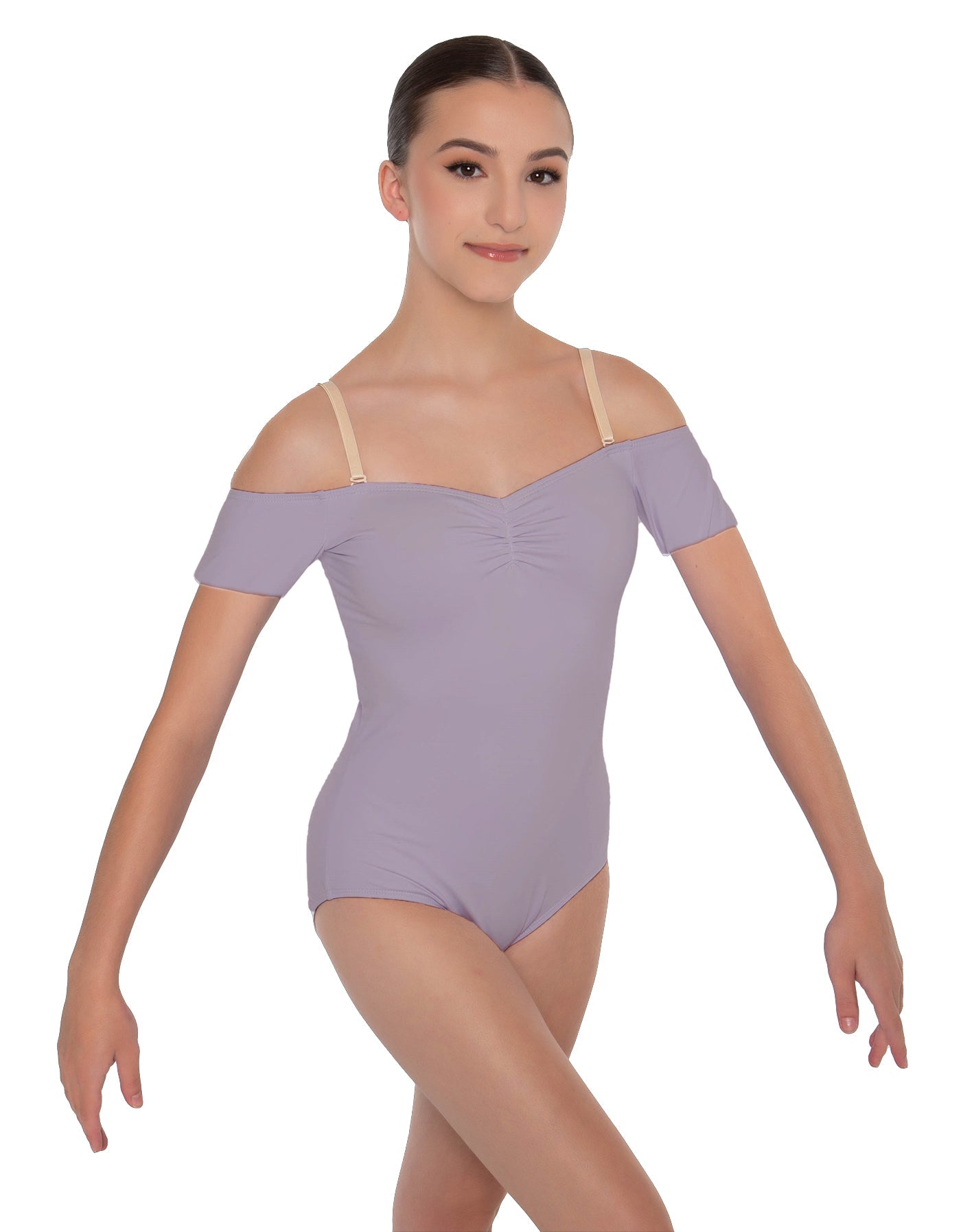 Solid Lycra Off The Shoulder Cap Sleeve Leotard