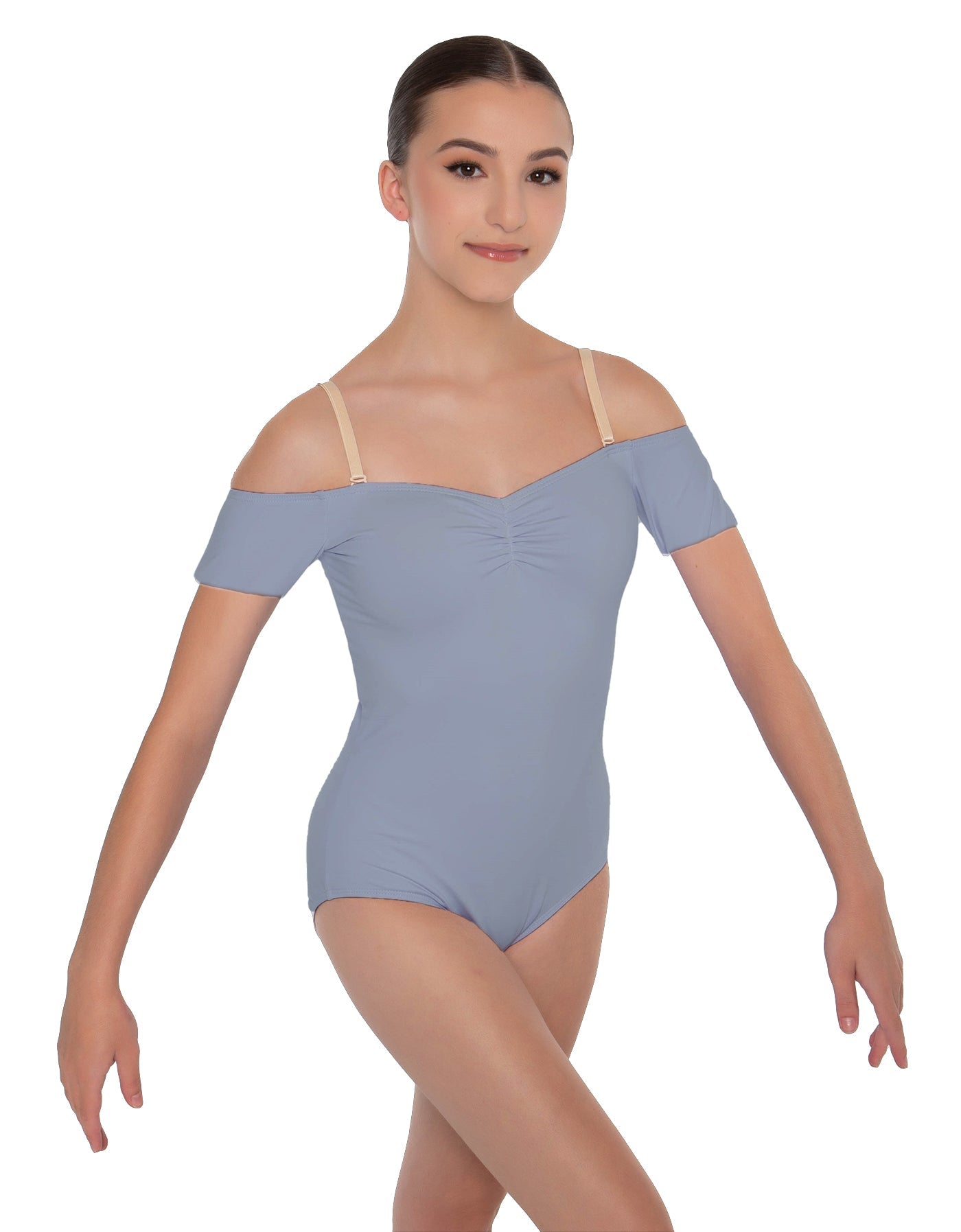 Solid Lycra Off The Shoulder Cap Sleeve Leotard