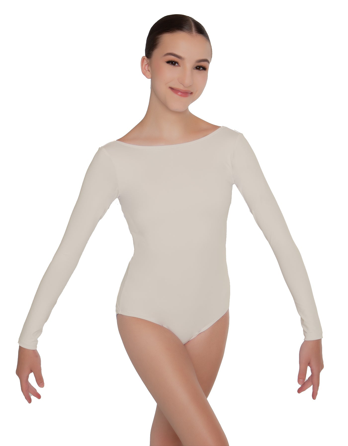 Solid Lycra LS Boatneck Open Back Leotard