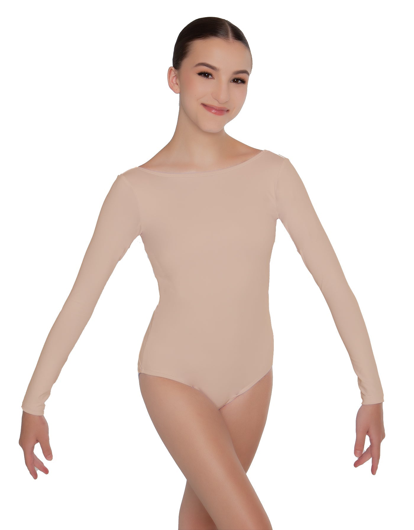 Solid Lycra LS Boatneck Open Back Leotard