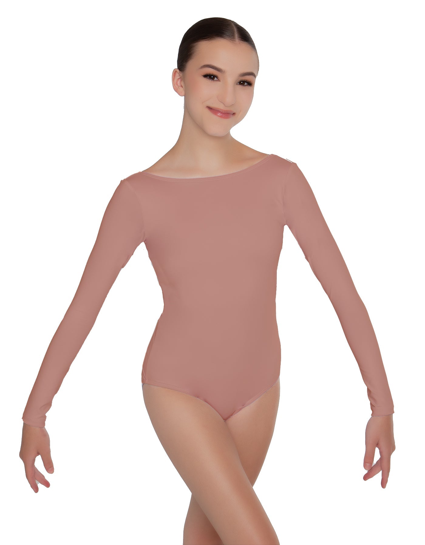 Solid Lycra LS Boatneck Open Back Leotard