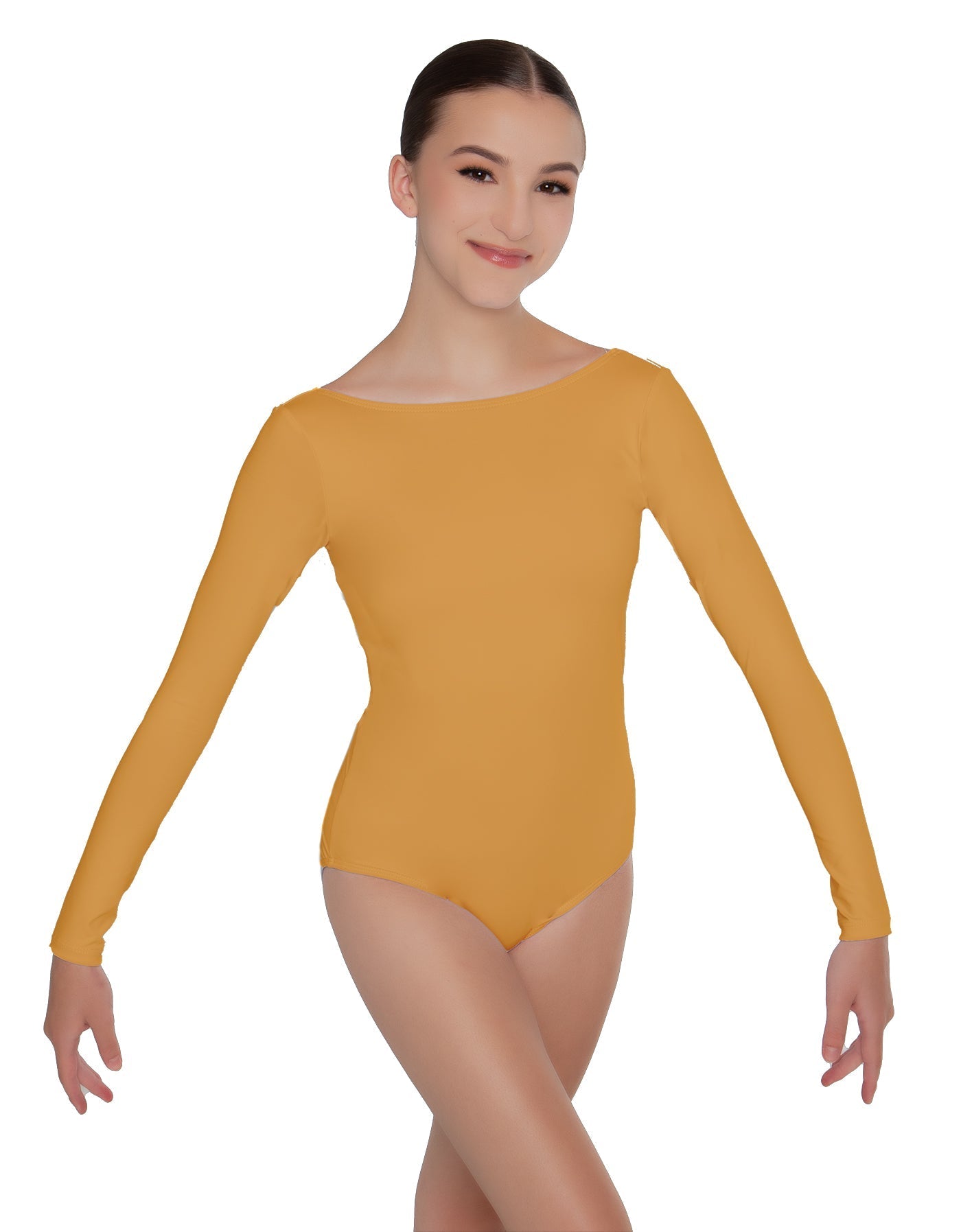 Solid Lycra LS Boatneck Open Back Leotard