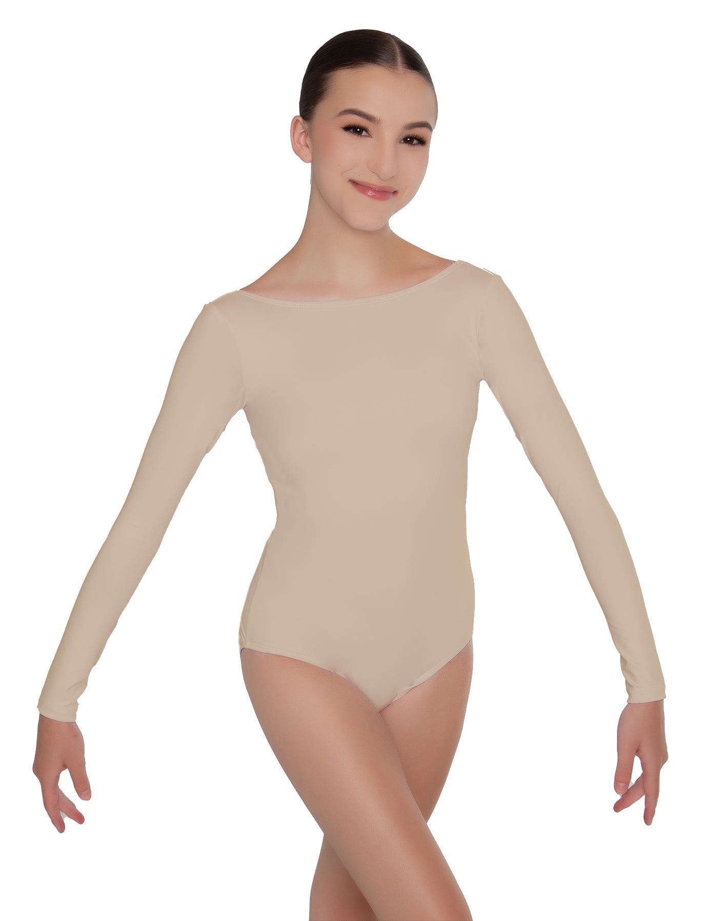 Solid Lycra LS Boatneck Open Back Leotard