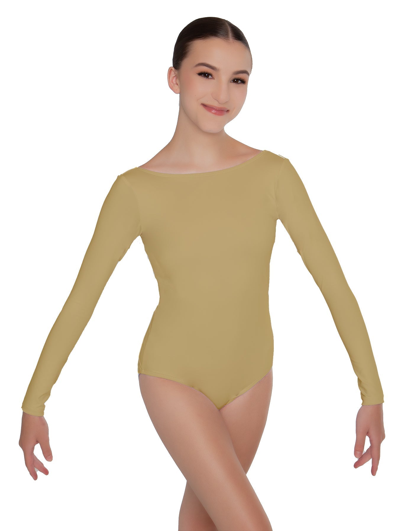 Solid Lycra LS Boatneck Open Back Leotard