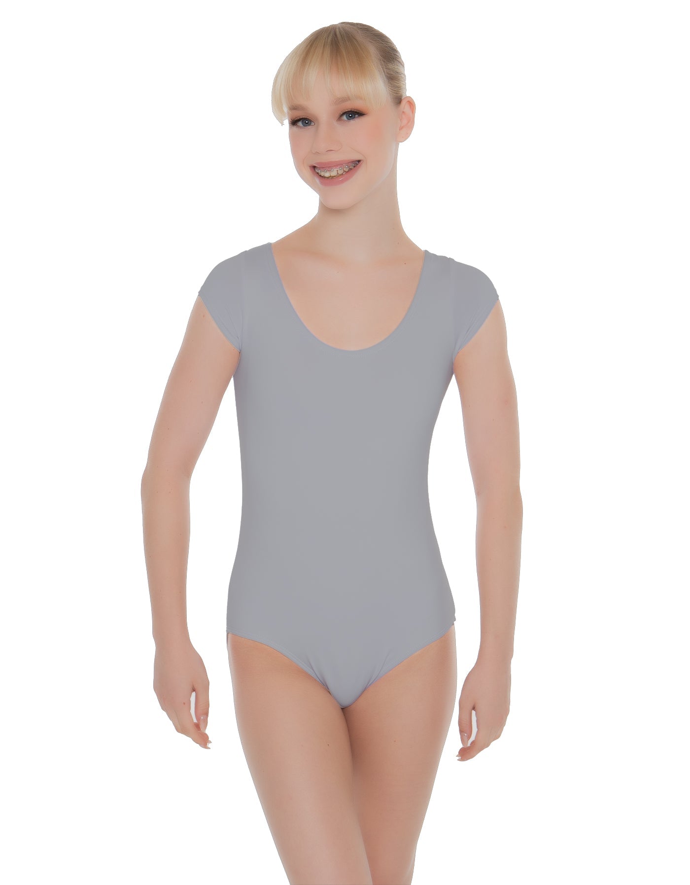 Solid Lycra Cap Sleeve Scoop Neck Open Back Leotard