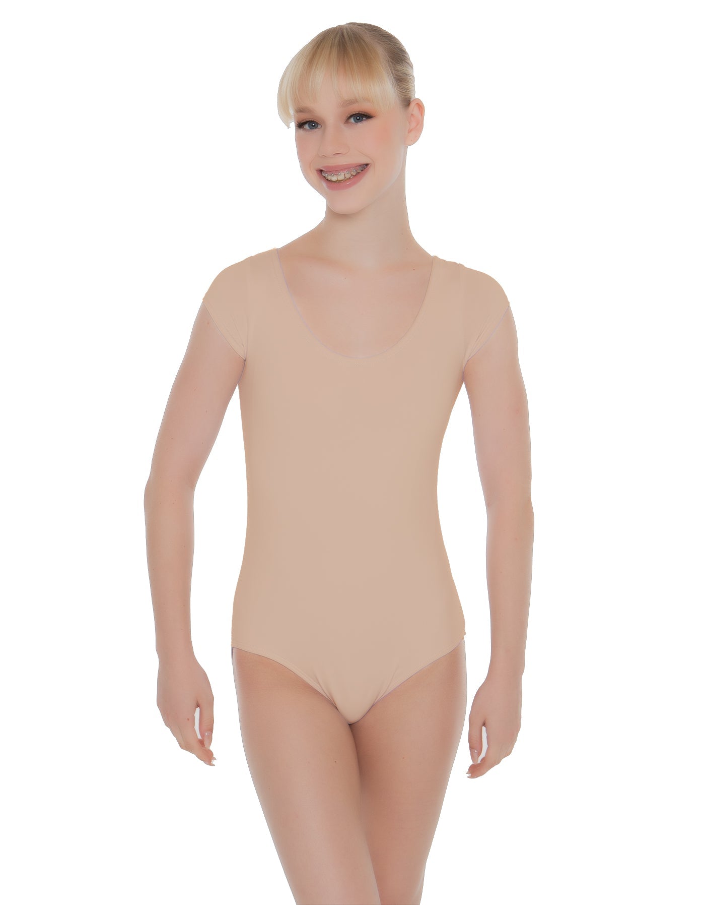 Solid Lycra Cap Sleeve Scoop Neck Open Back Leotard