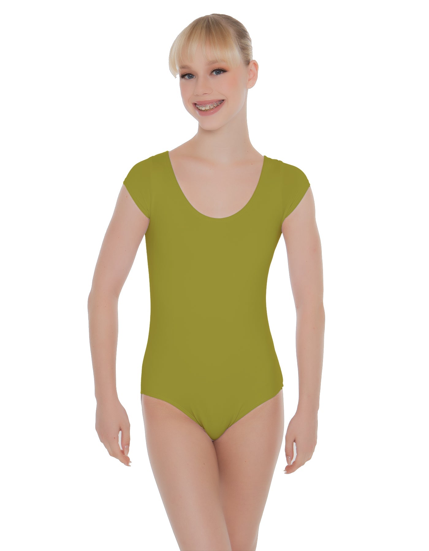 Solid Lycra Cap Sleeve Scoop Neck Open Back Leotard